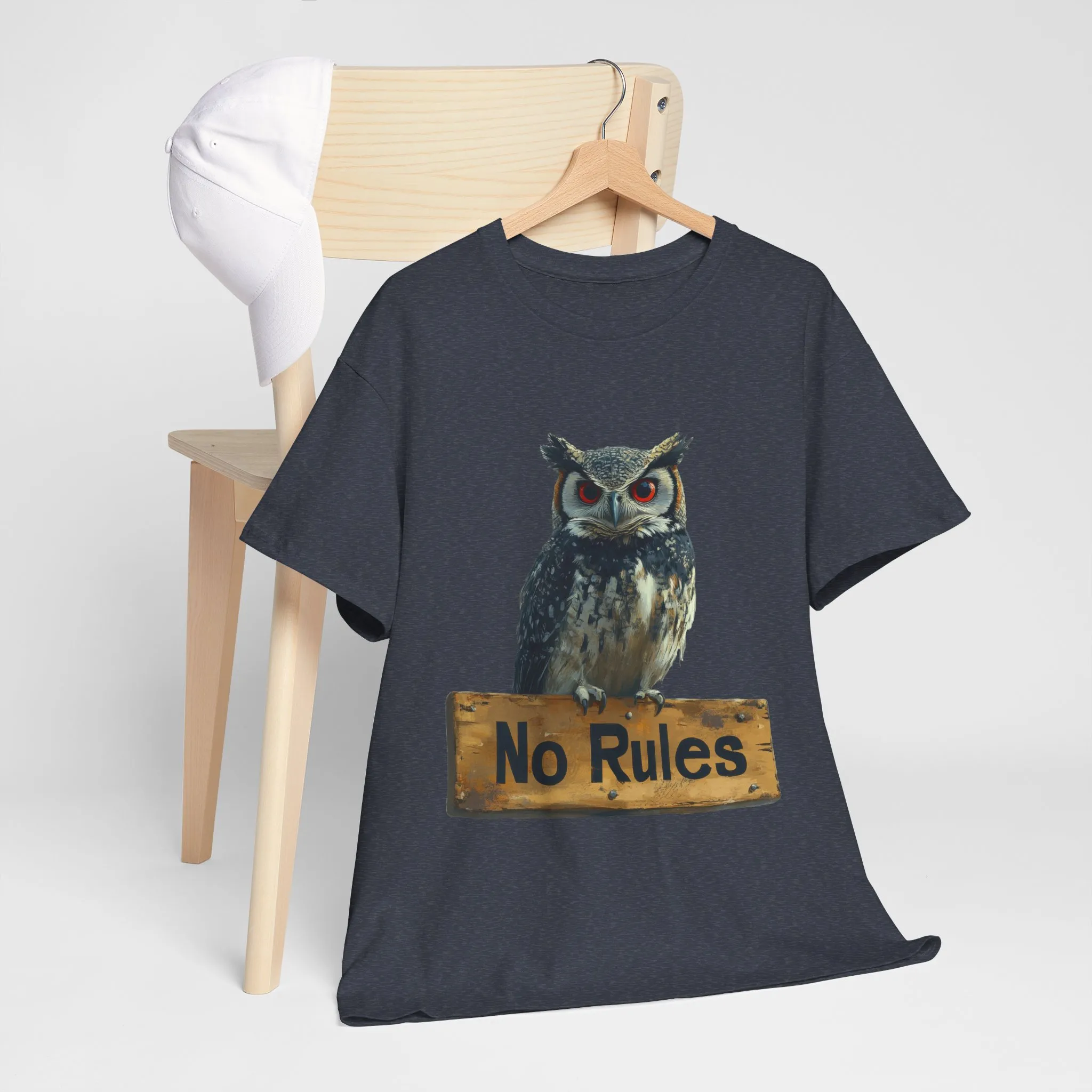 No Rules Owl Graphic T-Shirt, Unisex Heavy Cotton Tee, Funny Animal Shirt, Rebellious Bird Tee Gift for Him or Her - Image 29