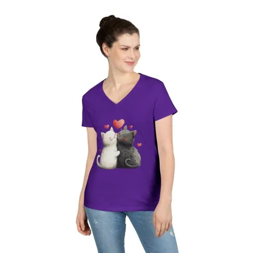 Cute Cat Love V-Neck T-Shirt, Animal Lover Gift, Valentine's Day Shirt, Cat Mom Gift, Cute Graphic Tee - Image 13