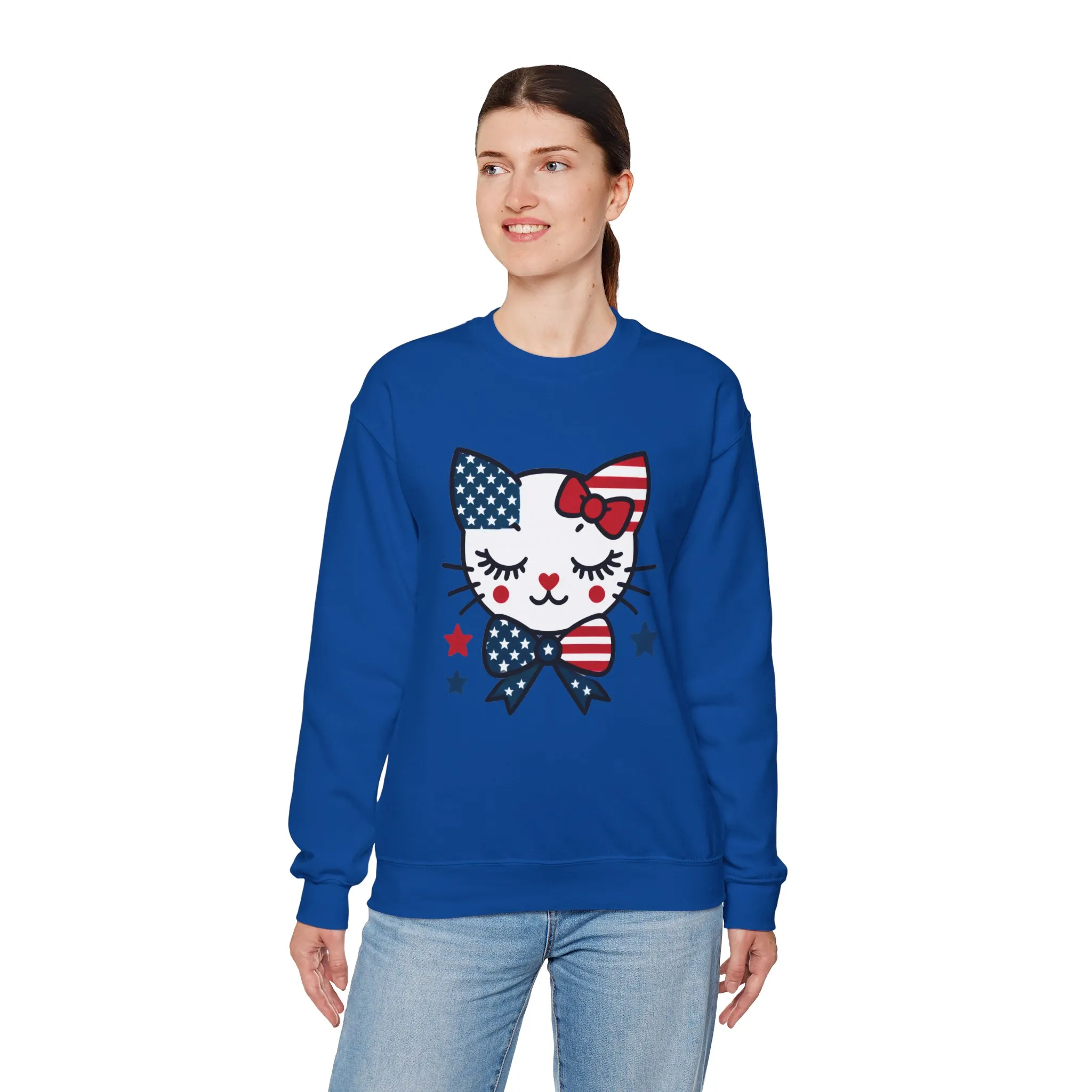 Cute Cat American Flag Sweatshirt, Women's Crewneck, Perfect for 4th of July, Women's Casual Wear, Cat Lovers Gifts - Image 28