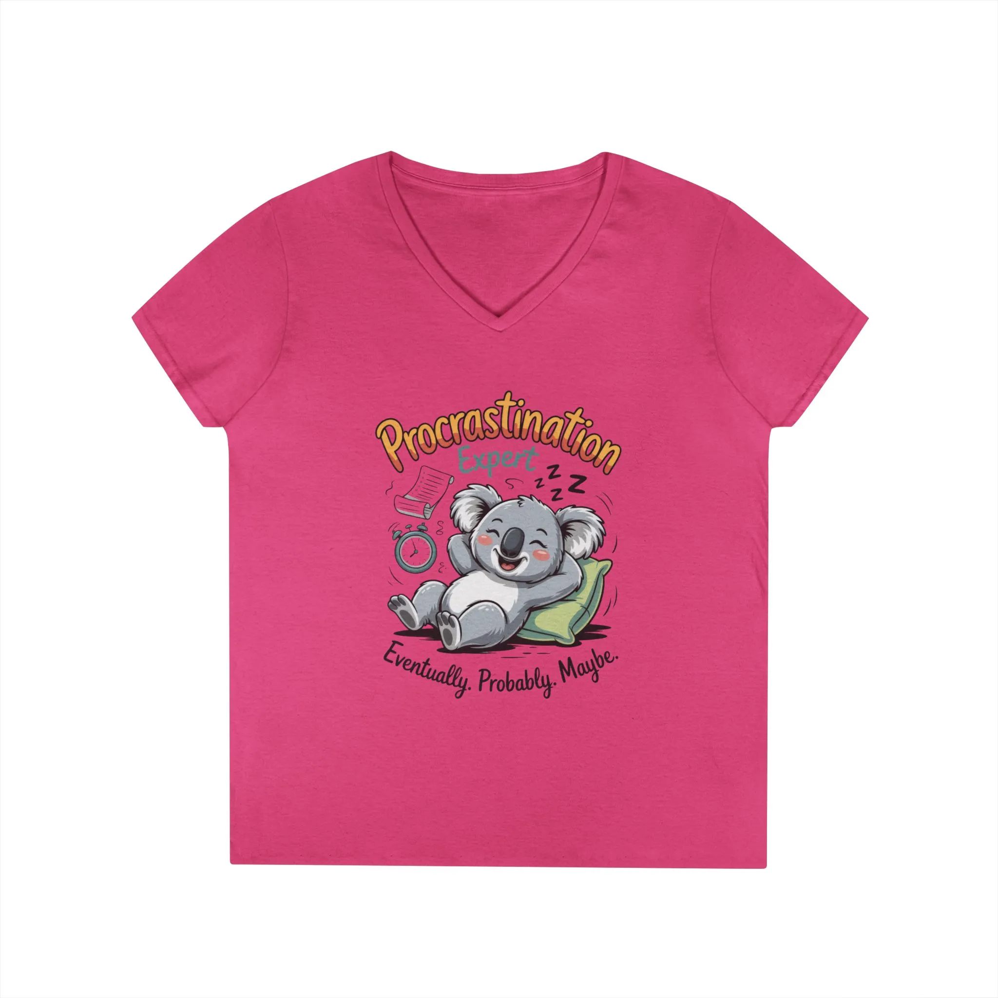 Procrastination Expert Ladies' V-Neck T-Shirt, Fun Tee for Lazy Days, Gift for Students, Casual Wear, Motivational Shirt, Cute Koala Design - Image 15