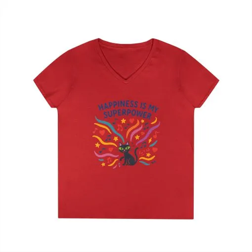 Happiness Is My Superpower V-Neck T-Shirt, Cat Lover Tee, Gift for Her, Cute Graphic Shirt, Music Enthusiast Apparel, Funny Cat Shirt - Image 19