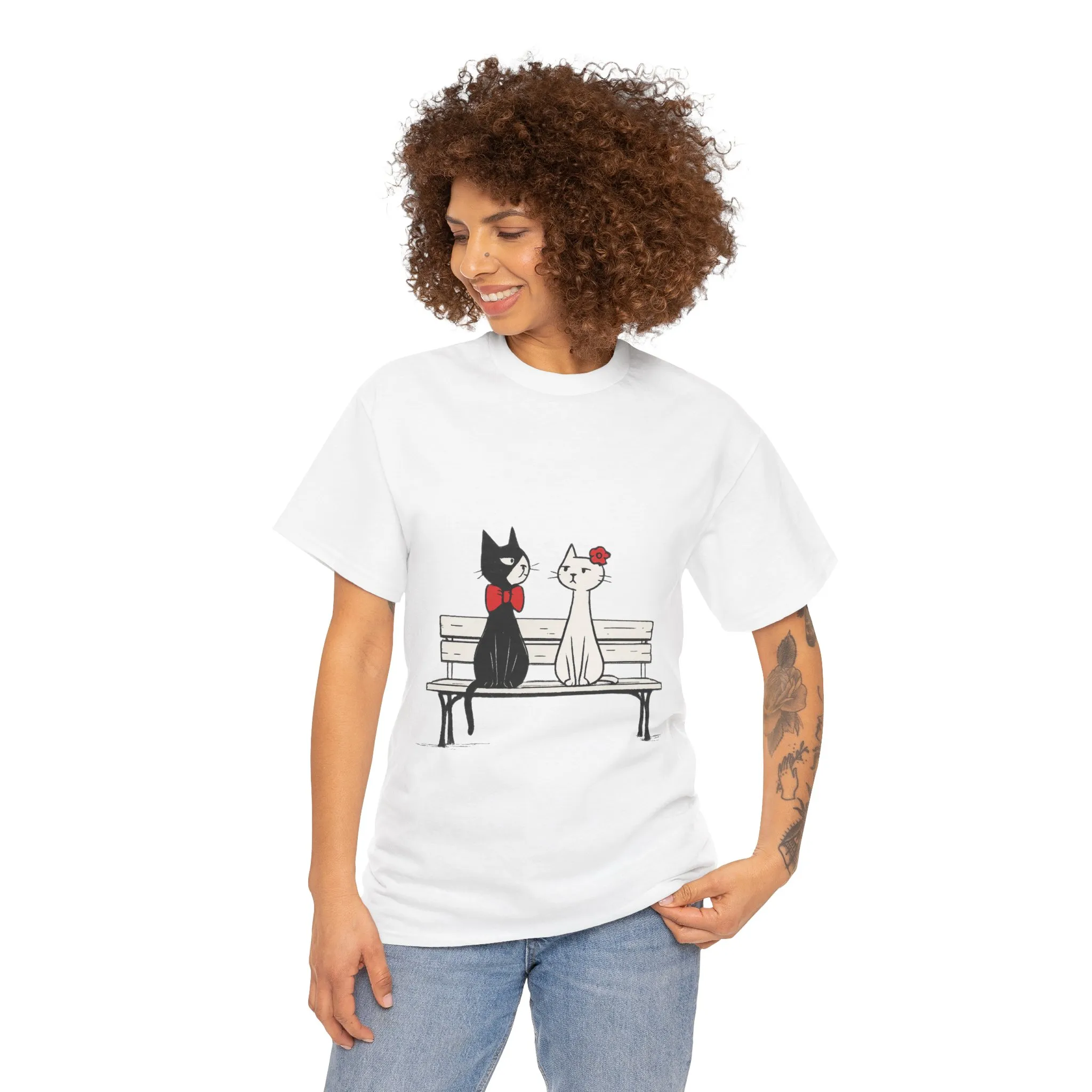 Cute Cat Lovers Tee, Unisex Heavy Cotton Tee for Pet Owners, Funny Cat Shirt, Gift for Cat Lovers, Casual T-Shirt, Animal Art Tee - Image 4