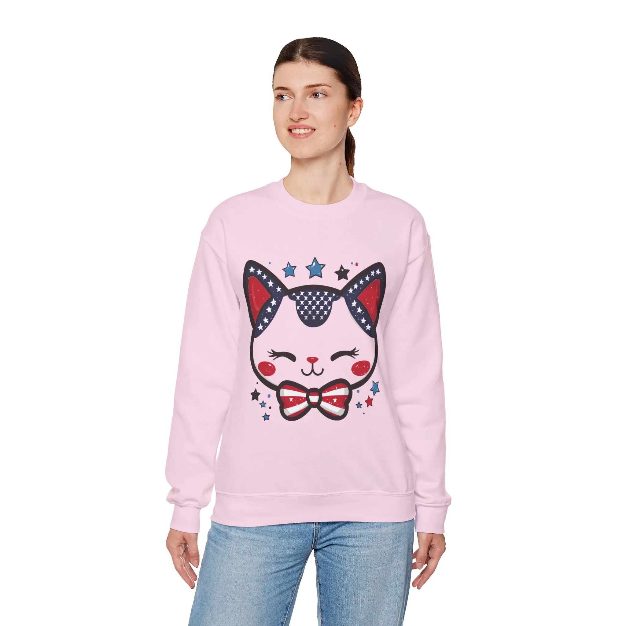 Cute Patriotic Cat Graphic Sweatshirt, Cozy Womens Crewneck, Cat Lover Gift, Fourth of July, Perfect for Holidays and Celebrations - Image 18