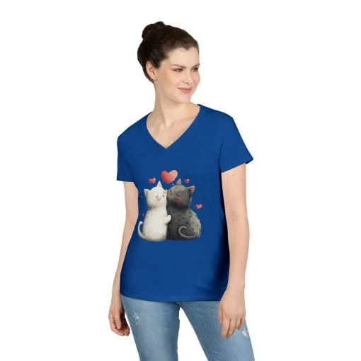 Cute Cat Love V-Neck T-Shirt, Animal Lover Gift, Valentine's Day Shirt, Cat Mom Gift, Cute Graphic Tee - Image 9