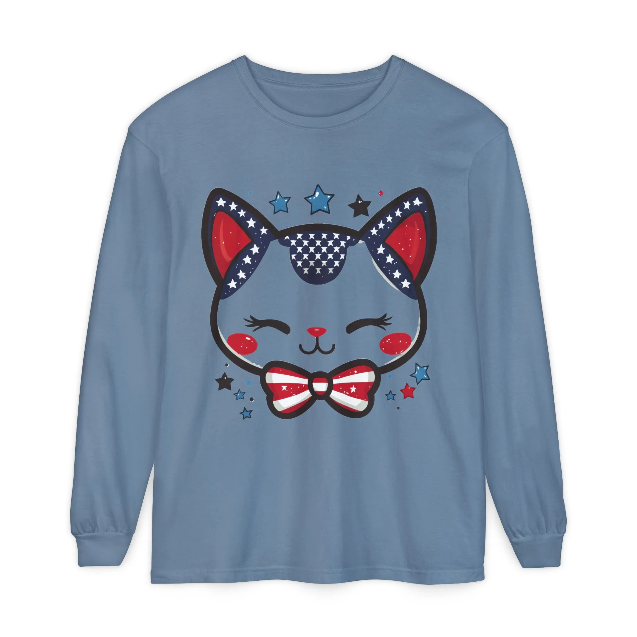 Cute Patriotic Cat Long Sleeve Women's T-Shirt, Fourth of July, Cat Lovers Gift, Casual Wear, Perfect for Holidays and Celebrations - Image 10