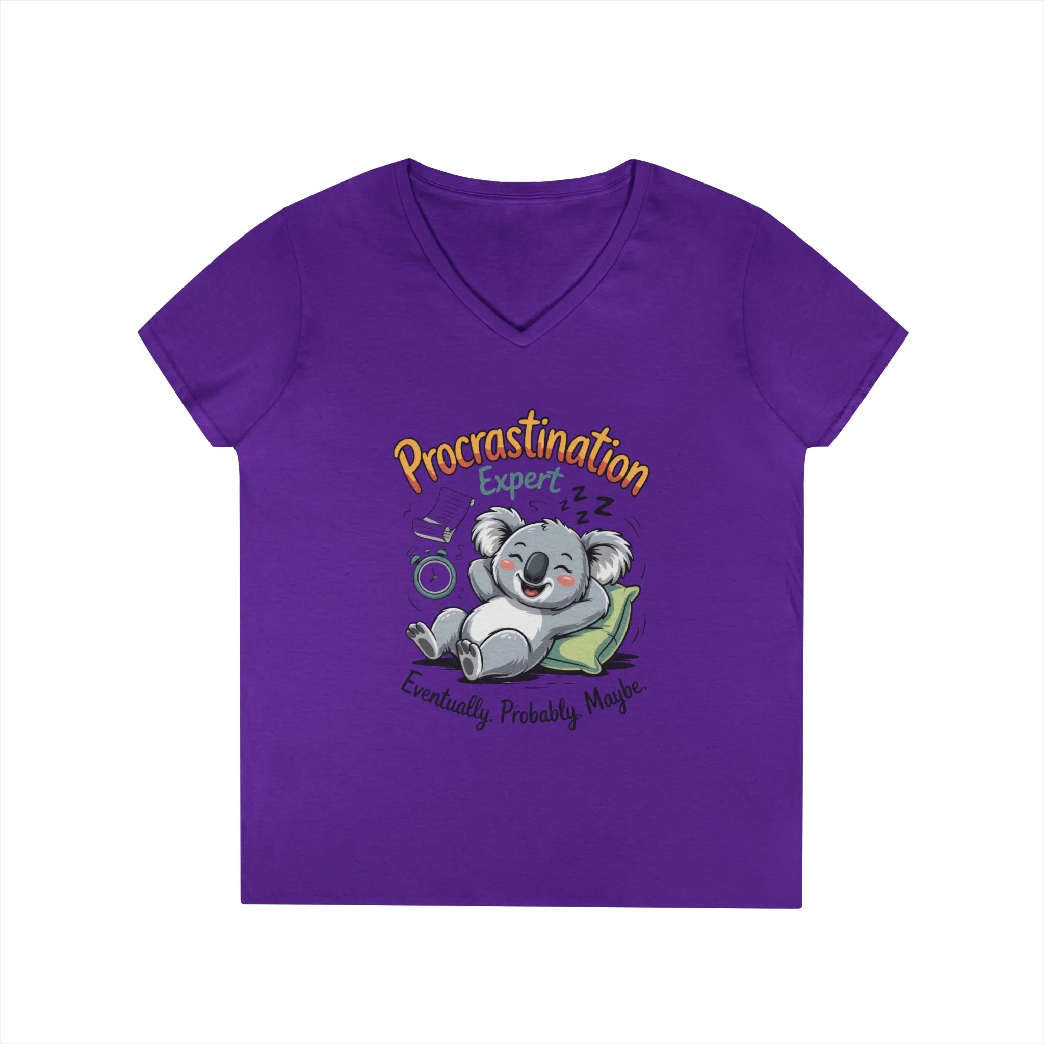 Procrastination Expert Ladies' V-Neck T-Shirt, Fun Tee for Lazy Days, Gift for Students, Casual Wear, Motivational Shirt, Cute Koala Design - Image 13