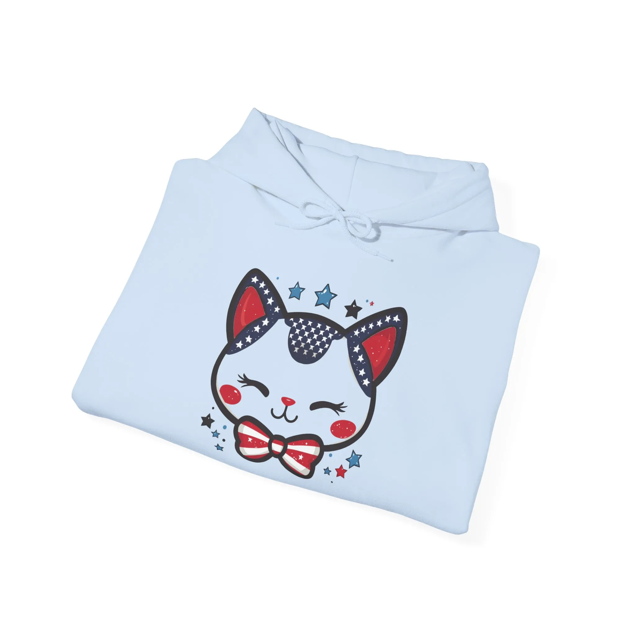 Cute Patriotic Cat -Themed Women's Hoodie, for Cat Lovers, Cute Gift for Pet Owners, Cozy Sweatshirt for All Seasons, Fourth of July Hoodie - Image 3