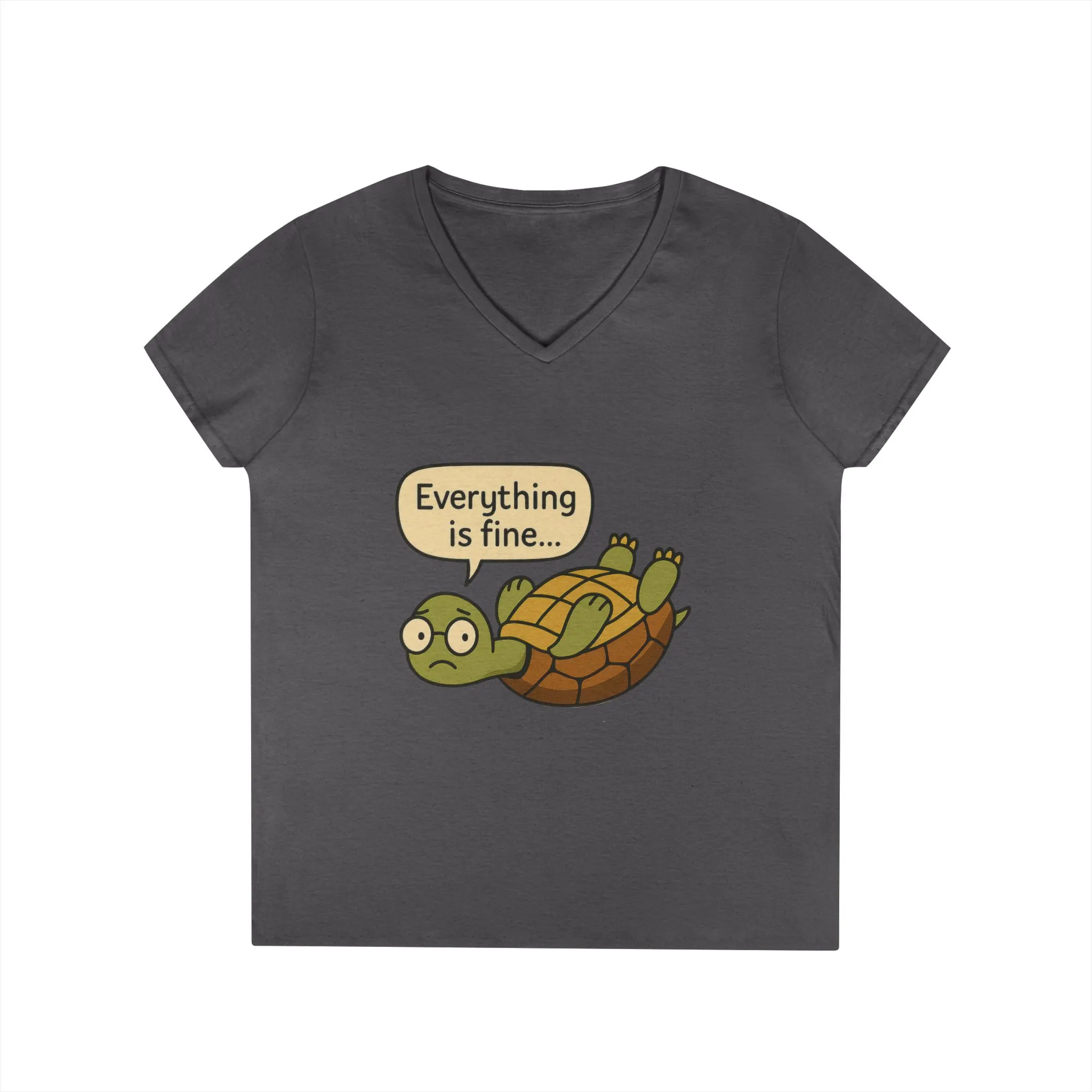 Cute & Comfy Turtle V-Neck T-Shirt - "Everything is fine..." design, Gift for Animal Lovers, Casual Wear, Fun Quotes, Positive message tee - Image 26