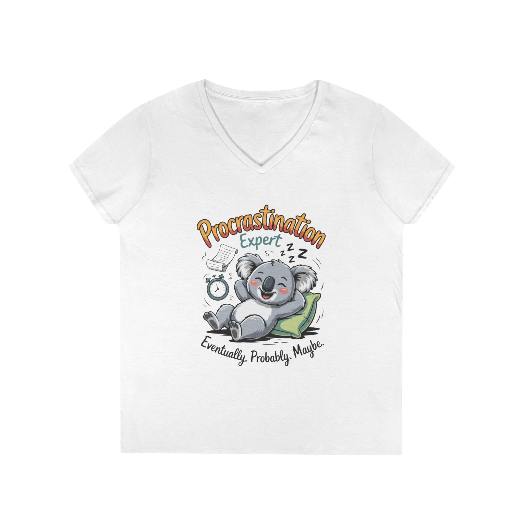 Procrastination Expert Ladies' V-Neck T-Shirt, Fun Tee for Lazy Days, Gift for Students, Casual Wear, Motivational Shirt, Cute Koala Design - Image 5