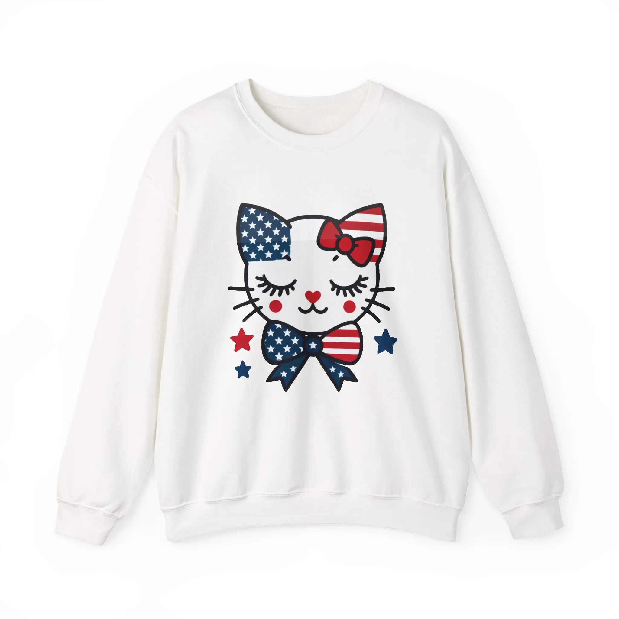 Cute Cat American Flag Sweatshirt, Women's Crewneck, Perfect for 4th of July, Women's Casual Wear, Cat Lovers Gifts - Image 2