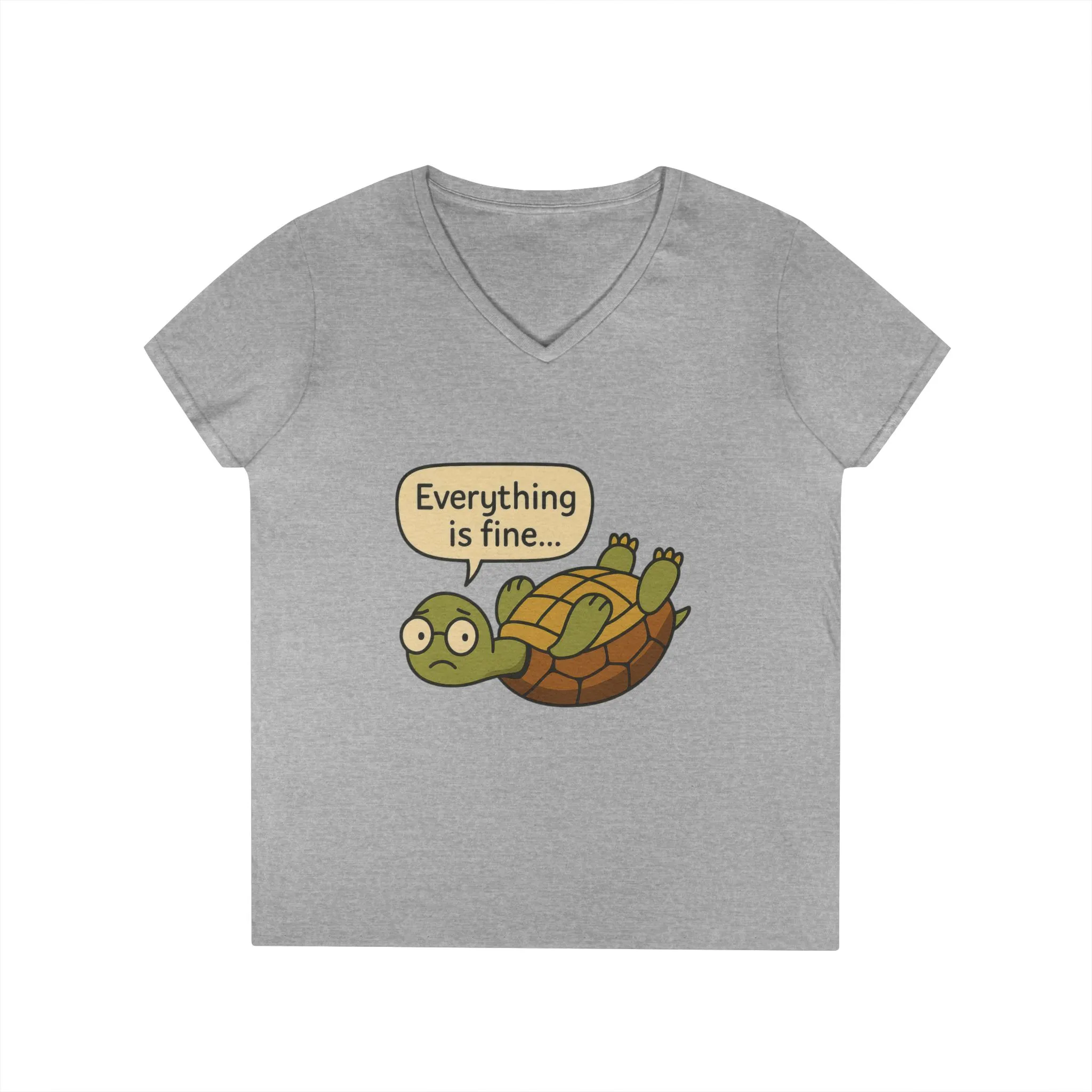 Cute & Comfy Turtle V-Neck T-Shirt - "Everything is fine..." design, Gift for Animal Lovers, Casual Wear, Fun Quotes, Positive message tee - Image 8
