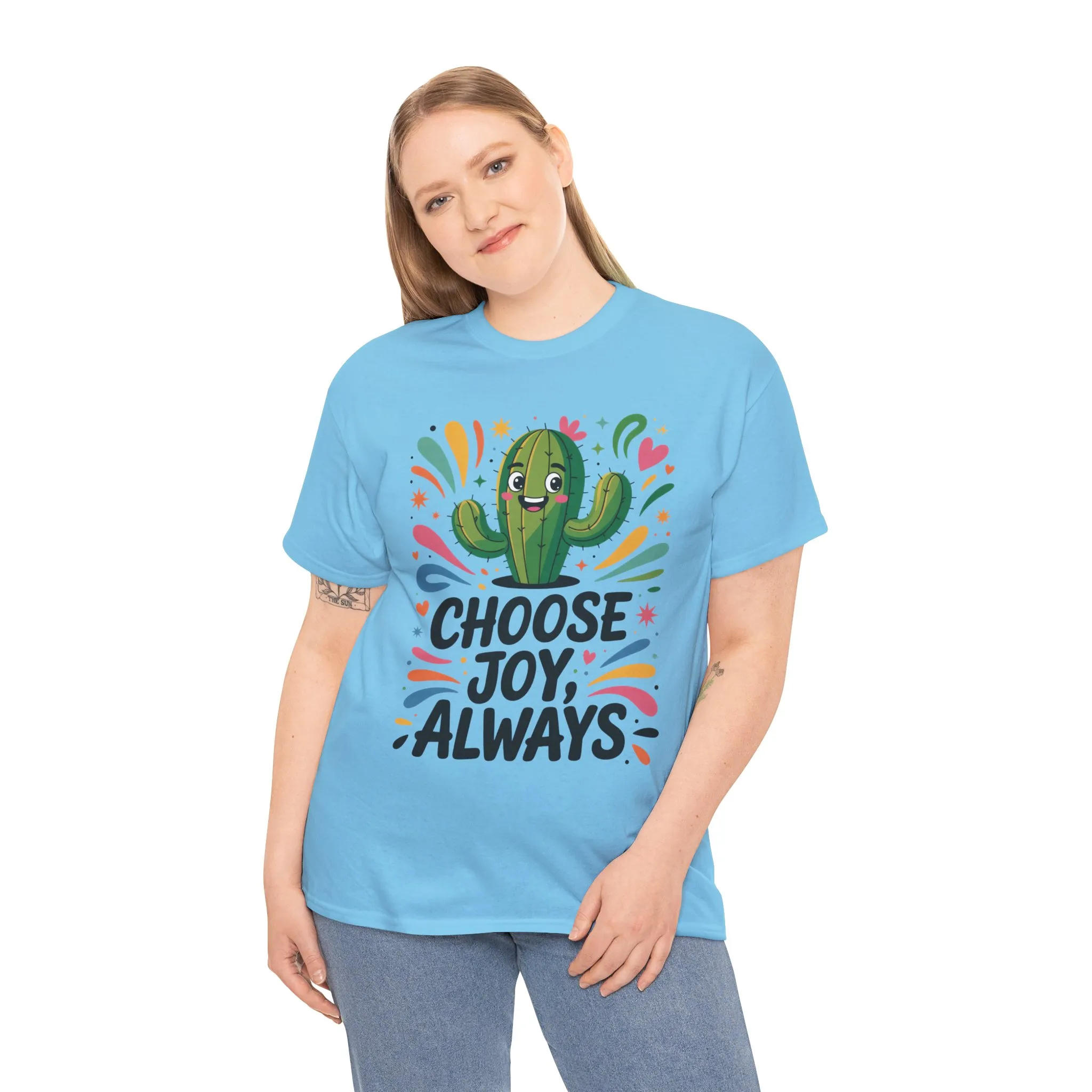 Choose Joy Always Cactus Women's Tee, Women's Casual T-Shirt, Happy Vibes Apparel, Positive Quote Shirt, Joyful Statement Tee - Image 2