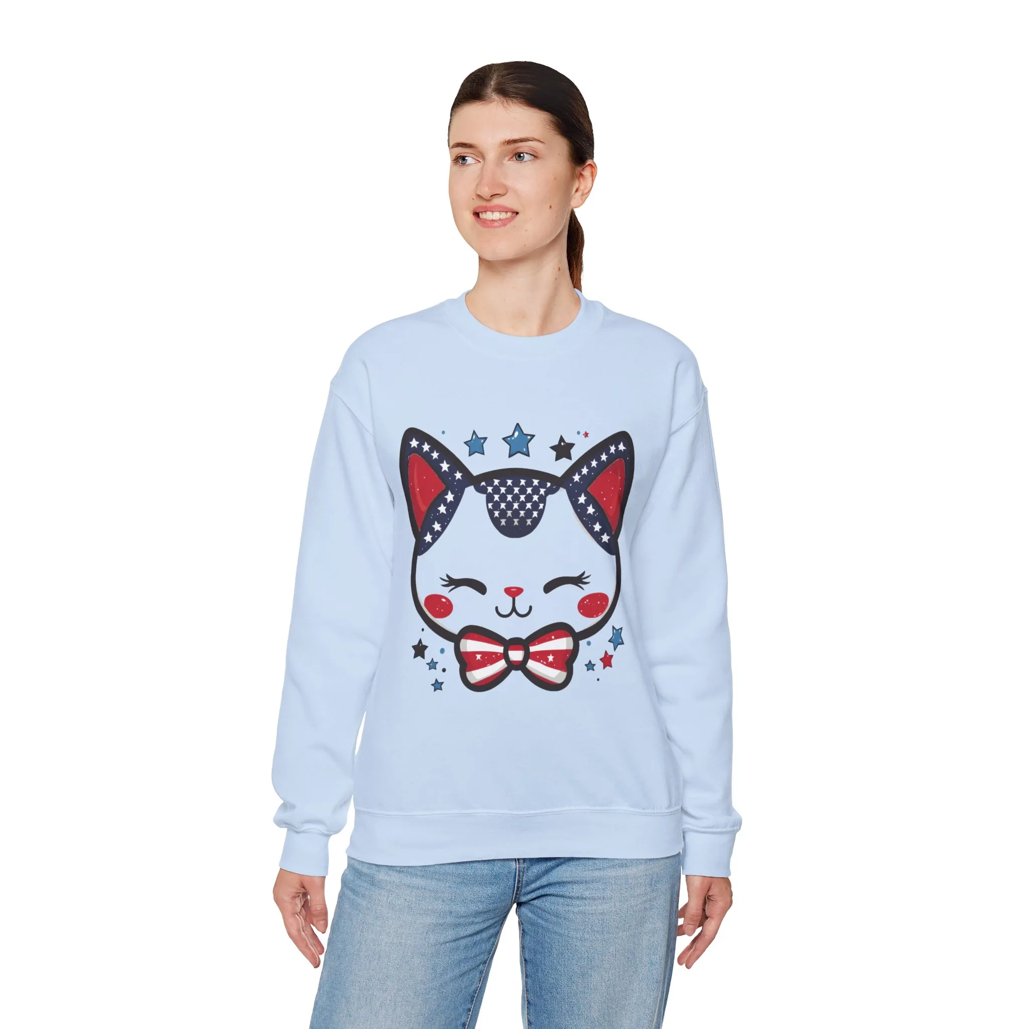 Cute Patriotic Cat Graphic Sweatshirt, Cozy Womens Crewneck, Cat Lover Gift, Fourth of July, Perfect for Holidays and Celebrations - Image 12