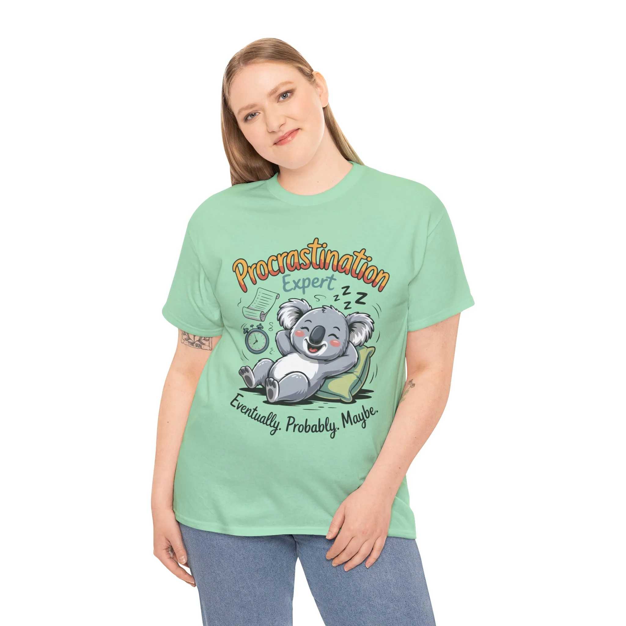 Procrastination Expert Cotton Tee, Funny T-Shirt, Cute Koala Design, Gift for Students, Relaxed Fit Shirt, Gift for Animal Lovers - Image 2
