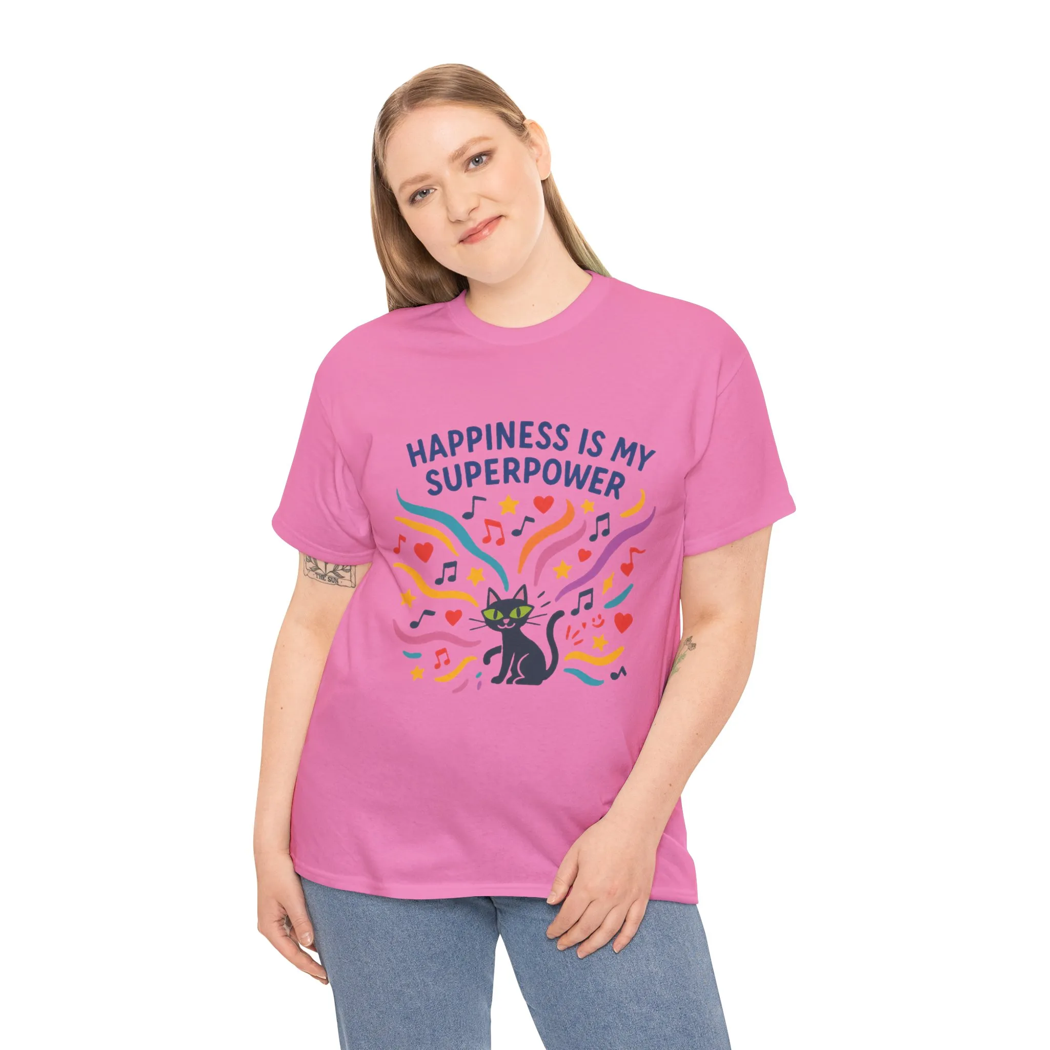 Happiness is My Superpower Tee - Fun Unisex Cotton T-Shirt, Gift for Cat Lovers, Cute Pet Apparel, Everyday Wear, Positive Vibes - Image 25