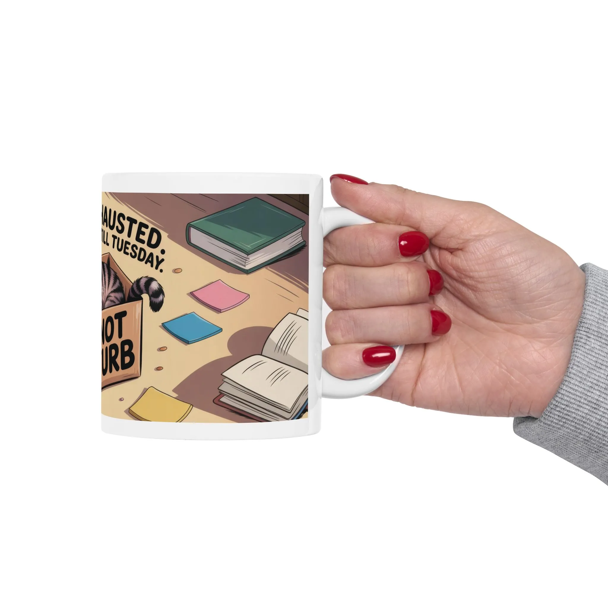 Funny Cat Mug, Socially Exhausted Do Not Disturb Coffee Cup, Introvert Gift Idea, Cozy Cat Lover Wraparound Mug, Lazy Weekend Humor - Image 5