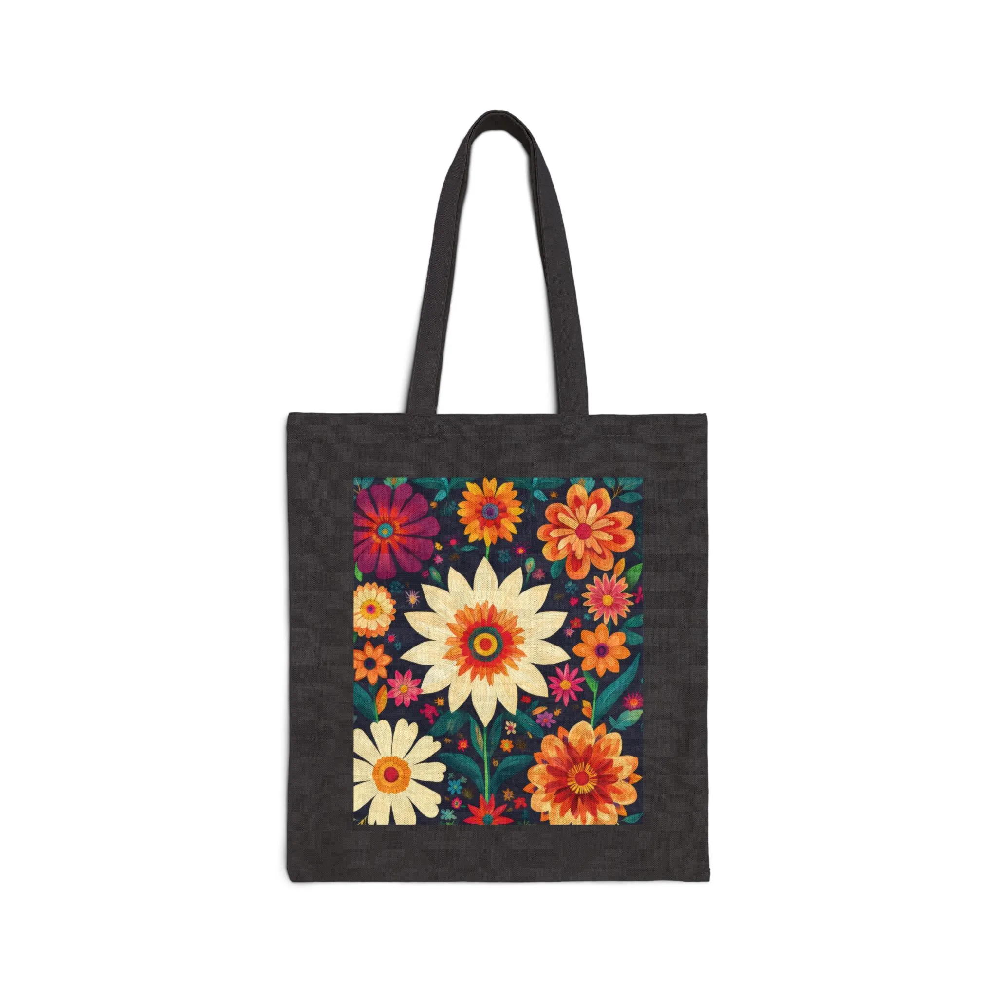 Floral Cotton Canvas Tote Bag, Eco-Friendly Shopping Bag, Reusable Grocery Tote, Boho Chic Gift, Market Bag with Flower Design - Image 2