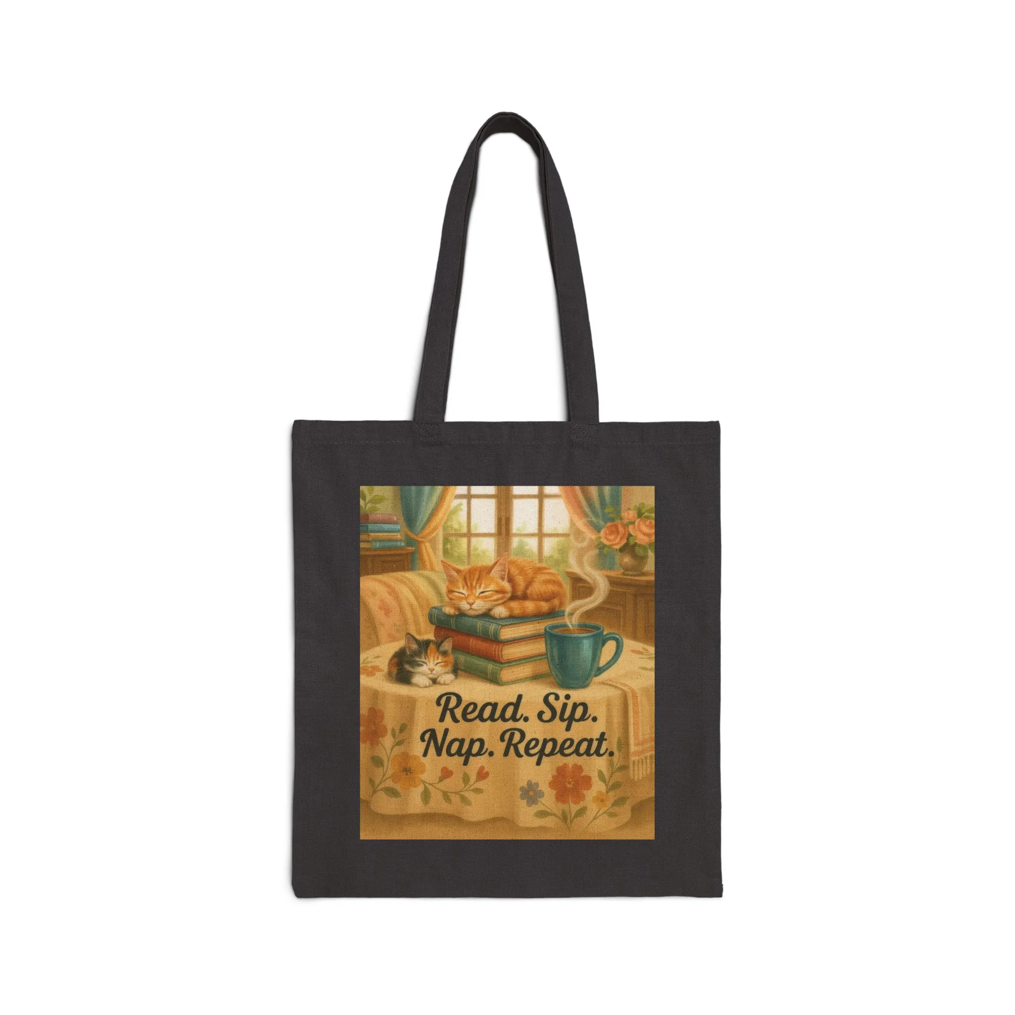 Cute Cotton Canvas Tote Bag, Read Sip Nap Repeat, Perfect for Book Lovers, Cat Lovers, Eco-Friendly Gift, Reusable Shopping Bag, Charming - Image 6
