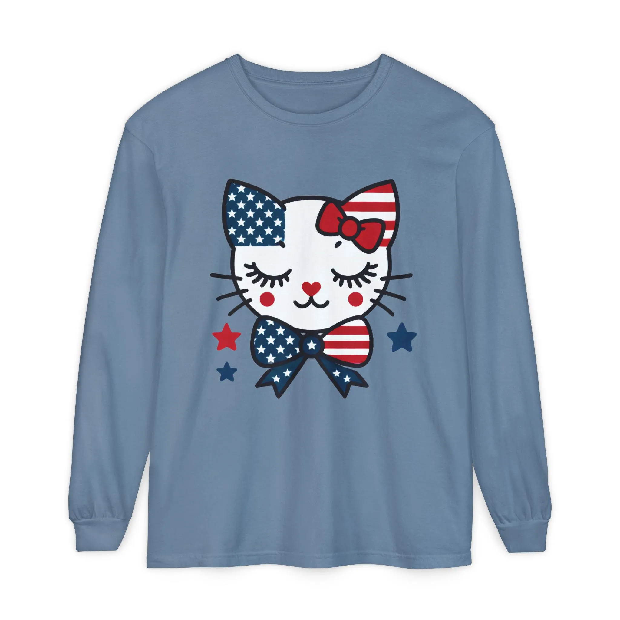 Patriotic Cat Long Sleeve T-Shirt, Womens Tee, Perfect for Fourth of July, Animal Lover Gift, Cozy Casual Wear, Holiday Apparel - Image 9