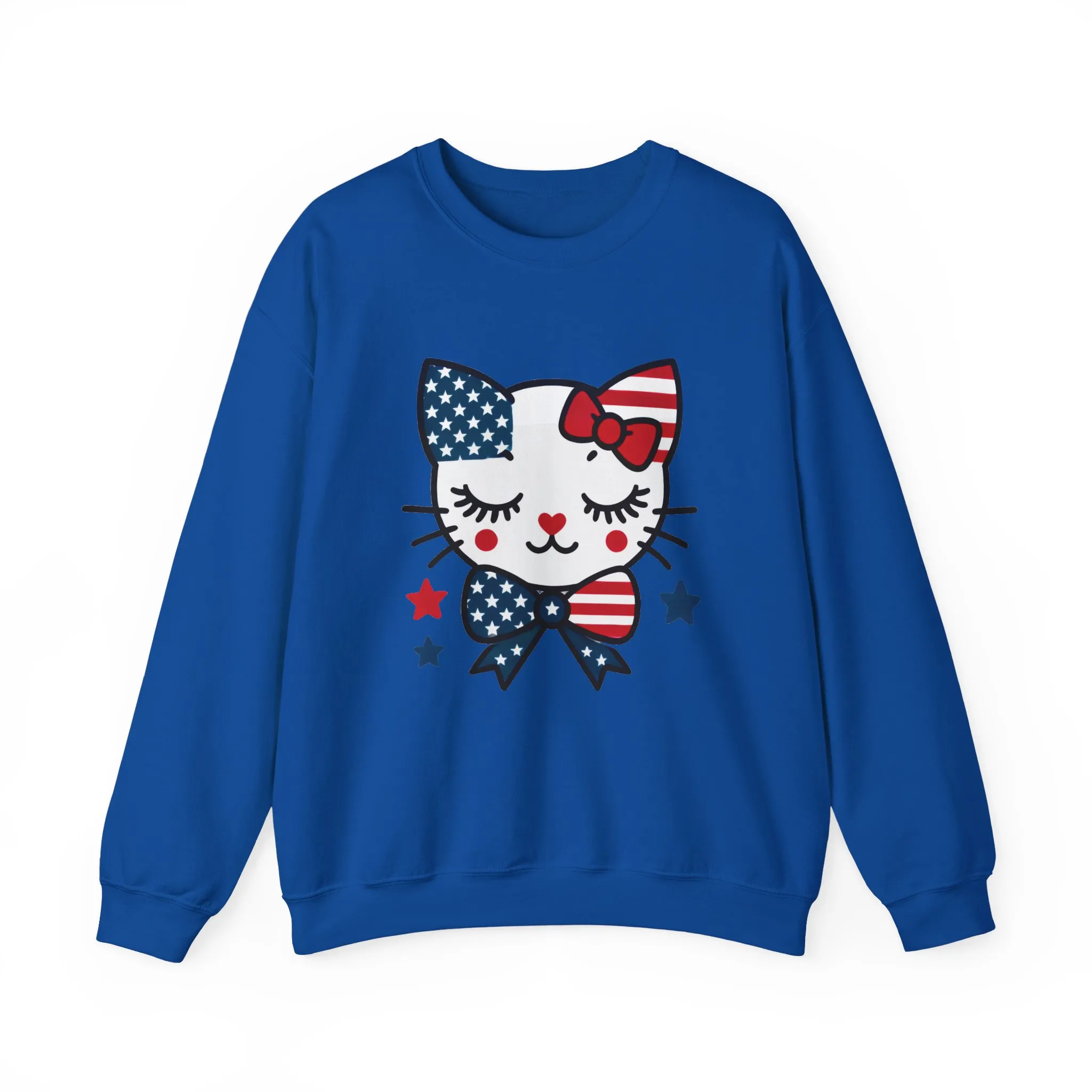 Cute Cat American Flag Sweatshirt, Women's Crewneck, Perfect for 4th of July, Women's Casual Wear, Cat Lovers Gifts - Image 25