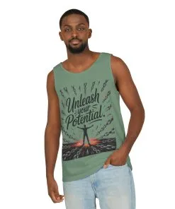 Men s Motivational Tank Top, Unleash Your Potential Graphic, Inspirational Gym Wear, Fitness Apparel, Summer Top, Gift for Him