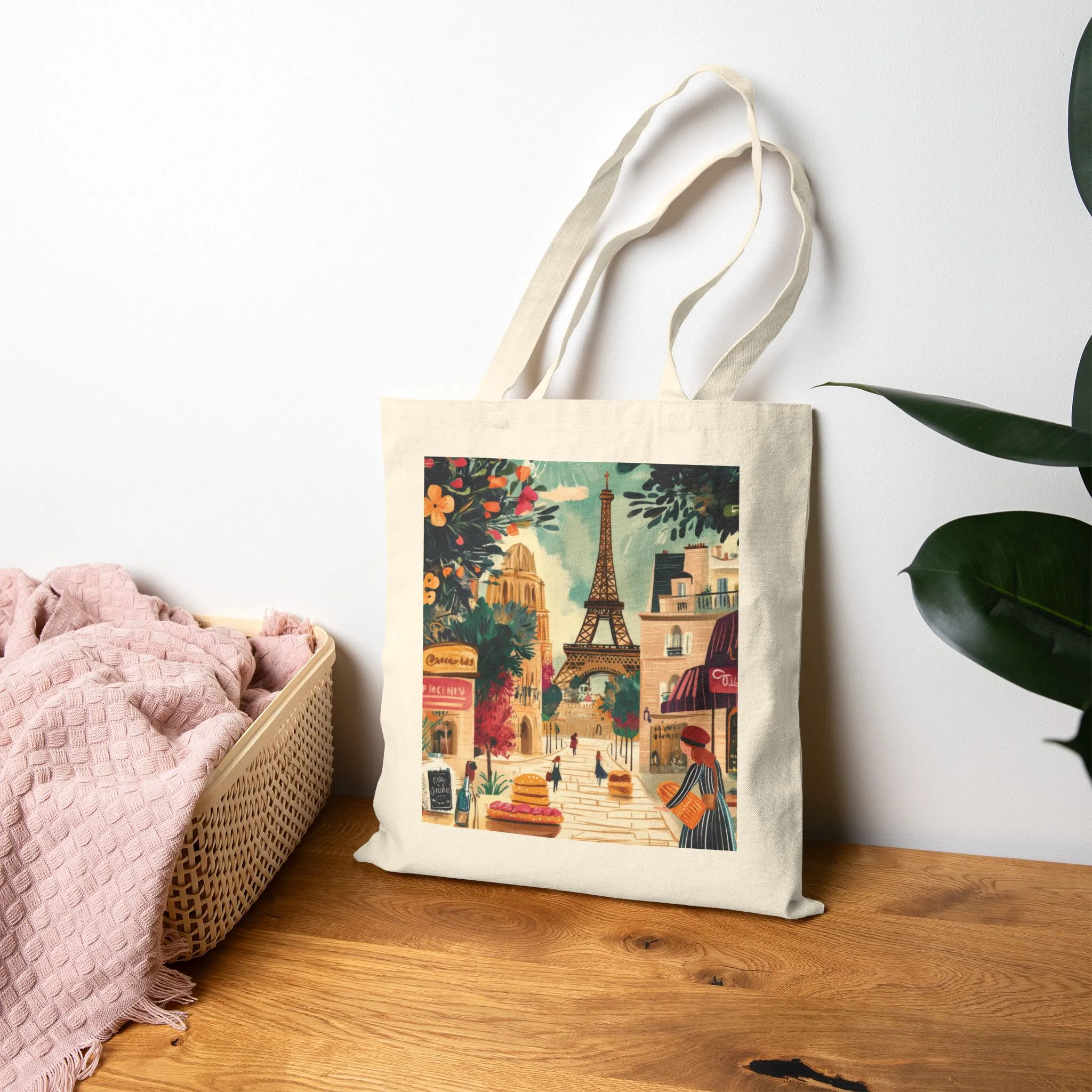 Parisian Scene Cotton Canvas Tote Bag, Eco-Friendly Shopping Tote, Travel Bag, Gift for Her, Fashionable Carryall - Image 4