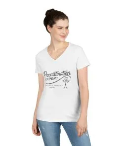 Procrastination Expert V-Neck T-Shirt, Funny Gift for Students, Lazy Days, Work from Home, Relaxing Apparel, Humor Shirt