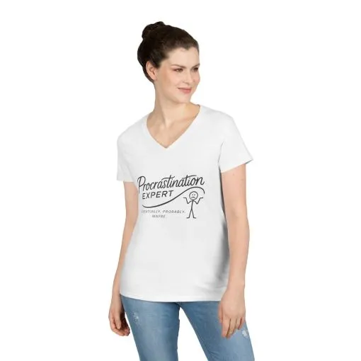 Procrastination Expert V-Neck T-Shirt, Funny Gift for Students, Lazy Days, Work from Home, Relaxing Apparel, Humor Shirt