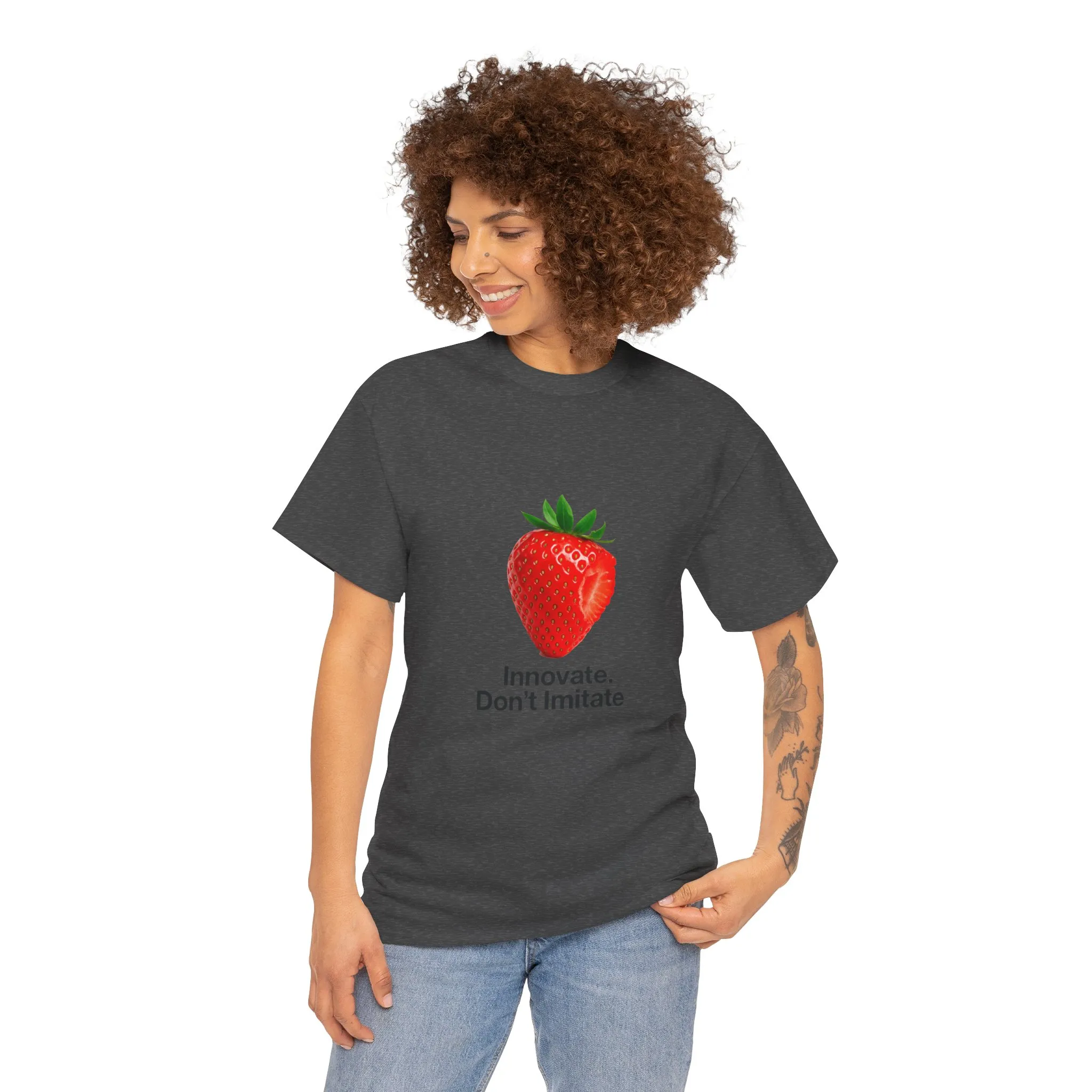 Strawberry Women's Heavy Cotton Tee, Innovate Don't Imitate Shirt, Graphic Tee, Casual Wear, Gift Idea, Summer Style, Witty Design T-Shirt - Image 10