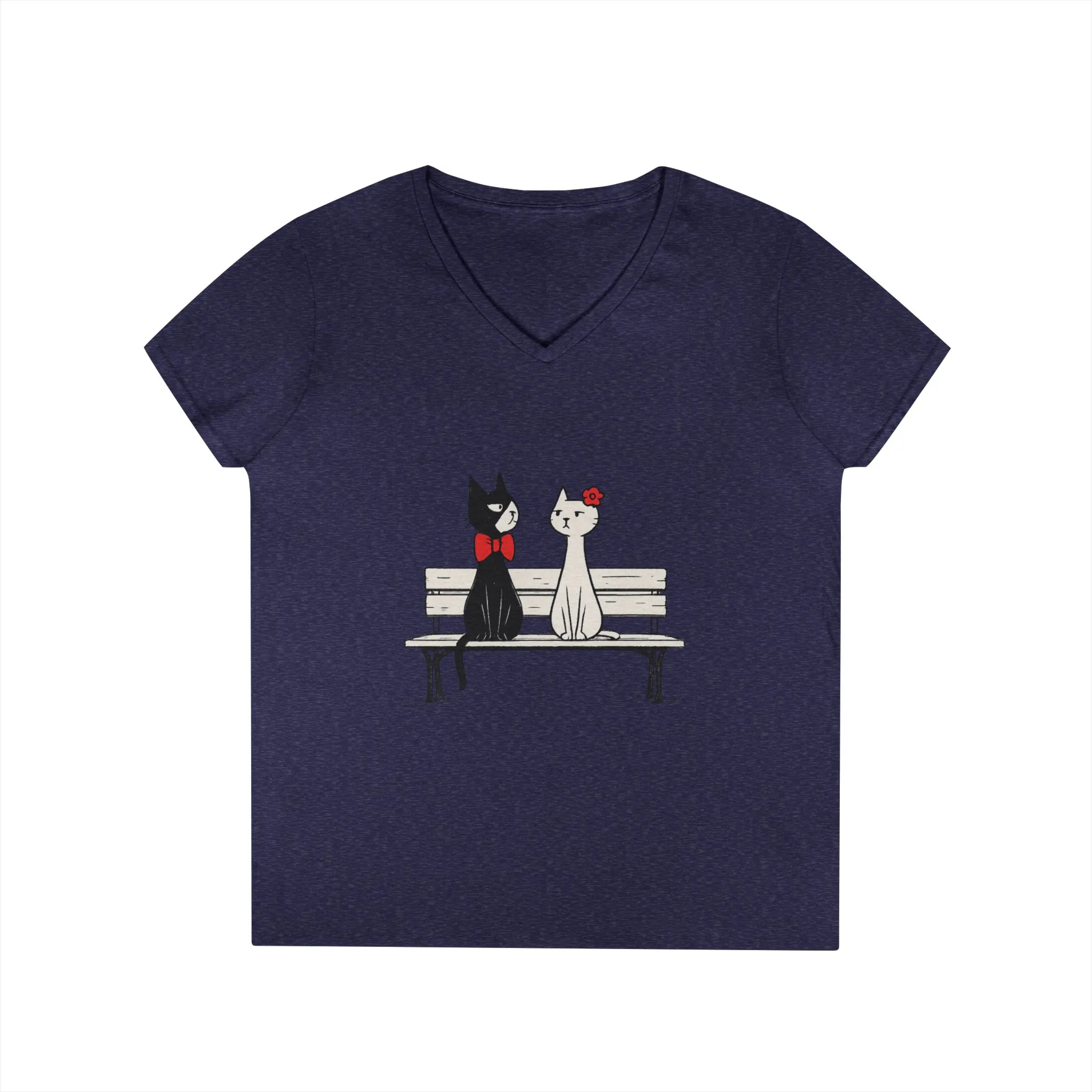 Cute Cat Lovers V-Neck T-Shirt, Casual Wear, Gift for Her, Pet Lovers, Best Friend Gift, Cute Cat Design, Valentine's Day, Cat Love - Image 8