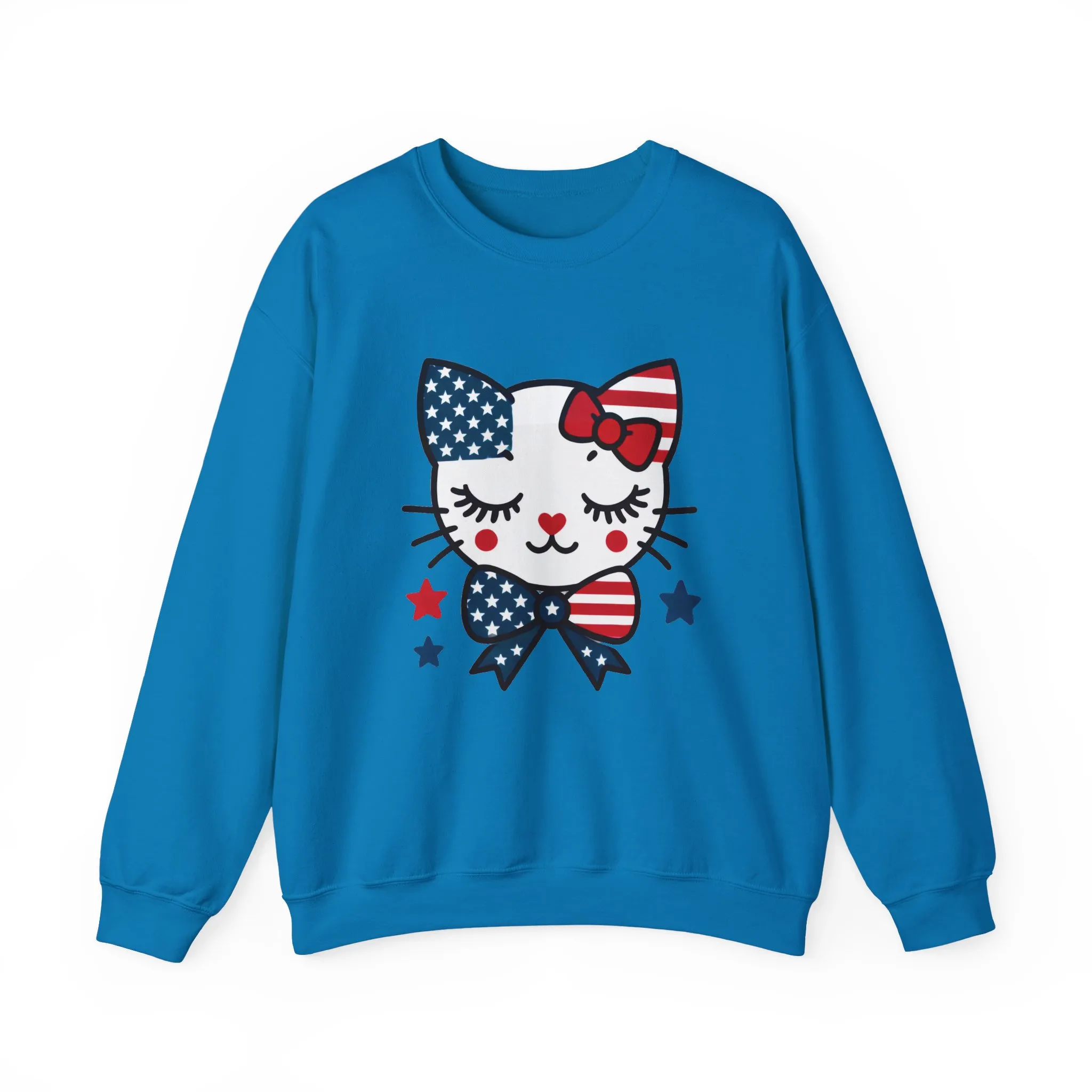 Cute Cat American Flag Sweatshirt, Women's Crewneck, Perfect for 4th of July, Women's Casual Wear, Cat Lovers Gifts - Image 21