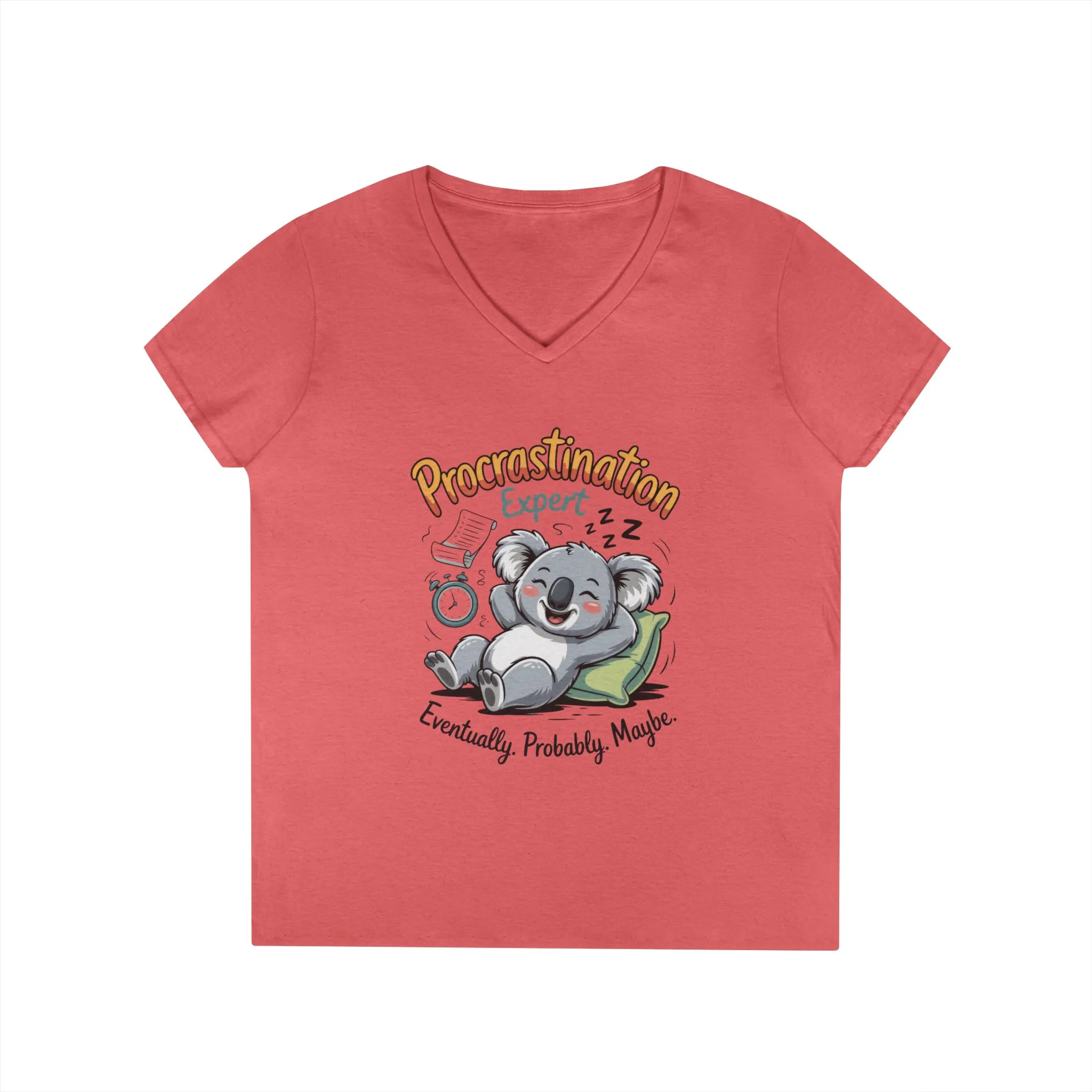 Procrastination Expert Ladies' V-Neck T-Shirt, Fun Tee for Lazy Days, Gift for Students, Casual Wear, Motivational Shirt, Cute Koala Design - Image 19