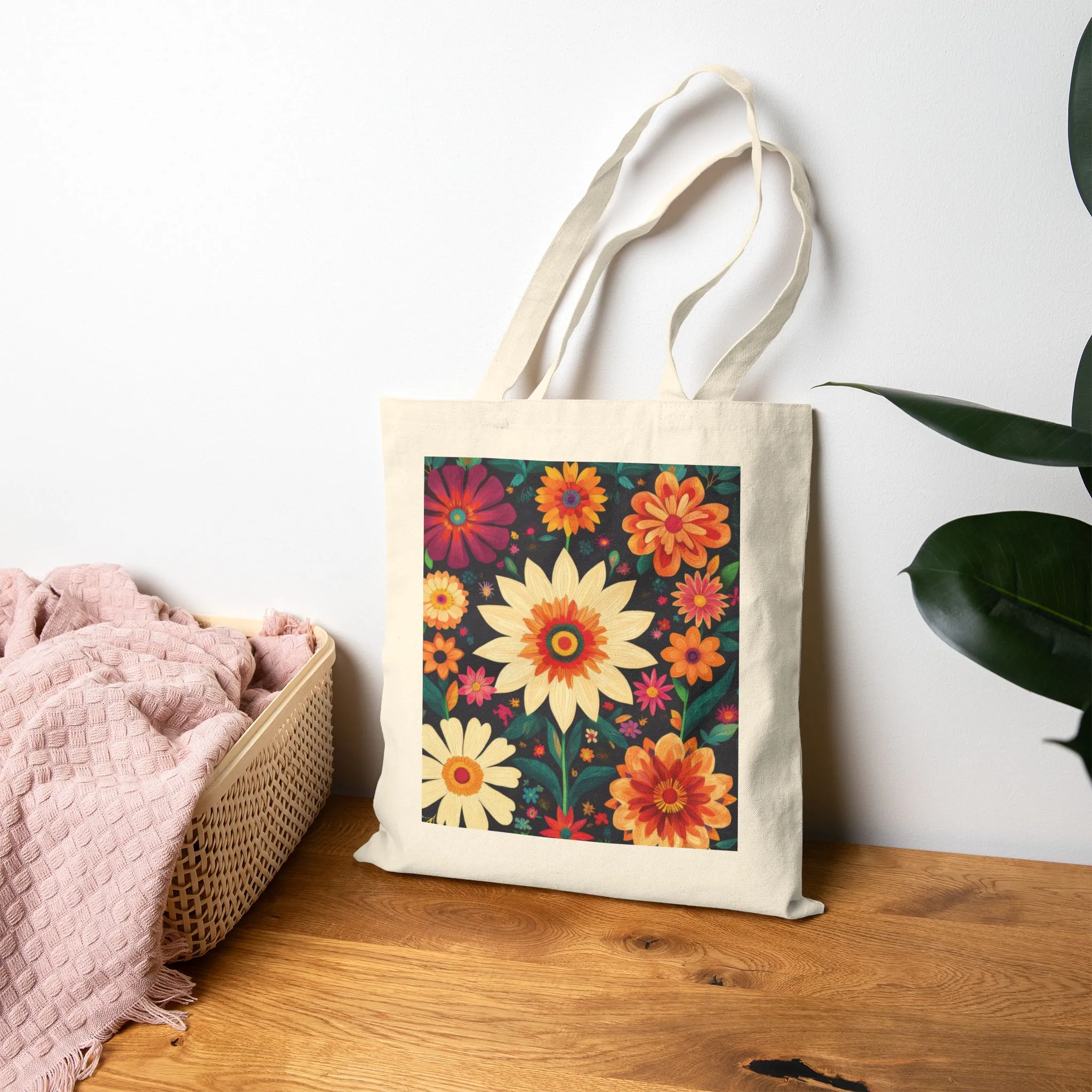 Floral Cotton Canvas Tote Bag, Eco-Friendly Shopping Bag, Reusable Grocery Tote, Boho Chic Gift, Market Bag with Flower Design - Image 10