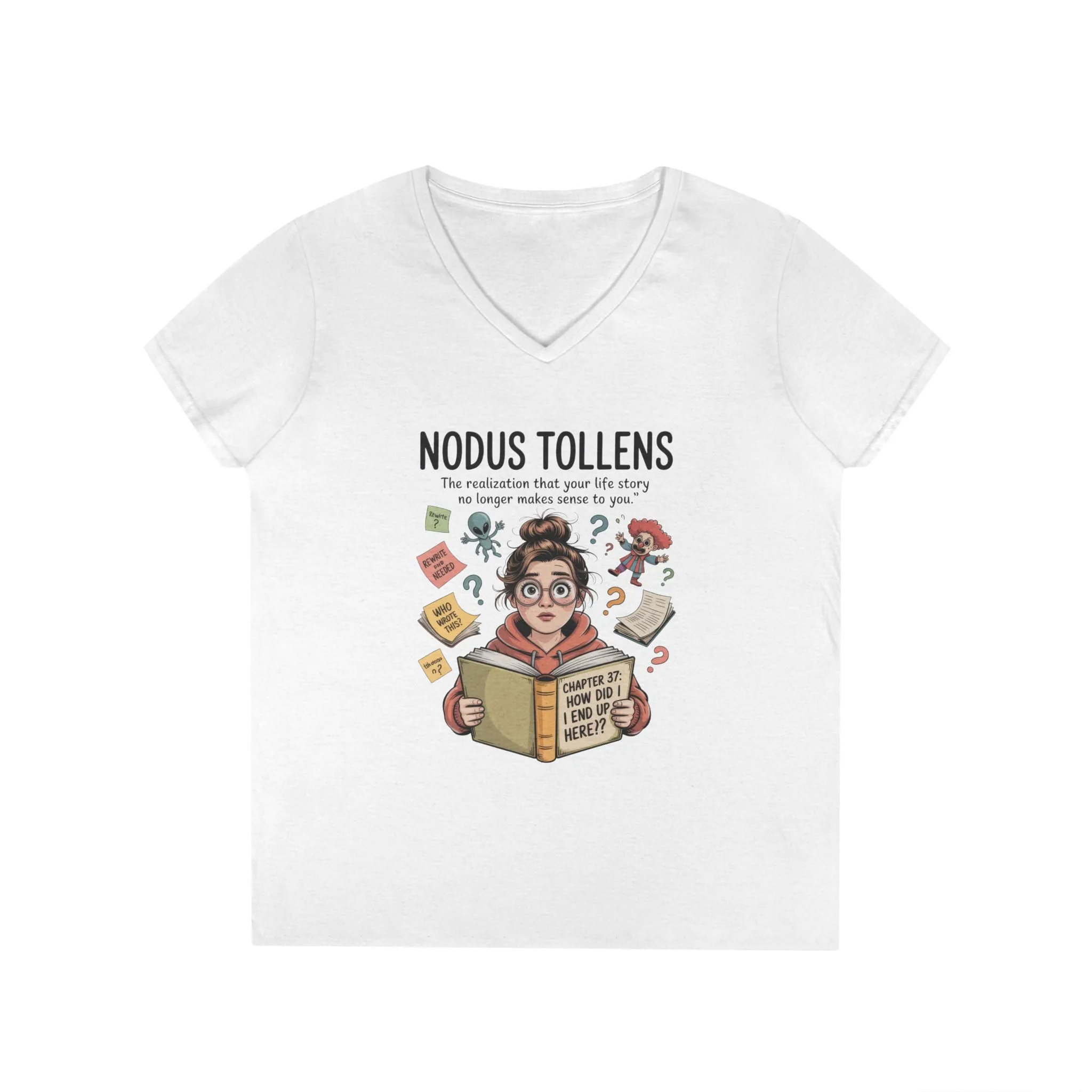 Nodus Tollens V-Neck T-Shirt, Women's Heavy Cotton Shirt, Latin Words, Moods & Modes, Self-Awareness, Quirky Humor Shirt - Image 4