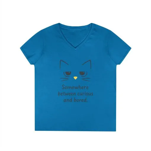 Funny Cat V-Neck T-Shirt - Somewhere Between Curious and Bored, Gift for Cat Lovers, Casual Wear, Birthday Tee, Cute Animal Shirt - Image 10