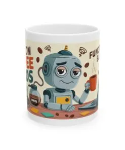 Funny Robot Coffee Mug, I Run on Coffee and Chaos, Tired Office Humor Cup, Lazy Tech Lover Gift, Gift for Coffee Lovers, Office Humor