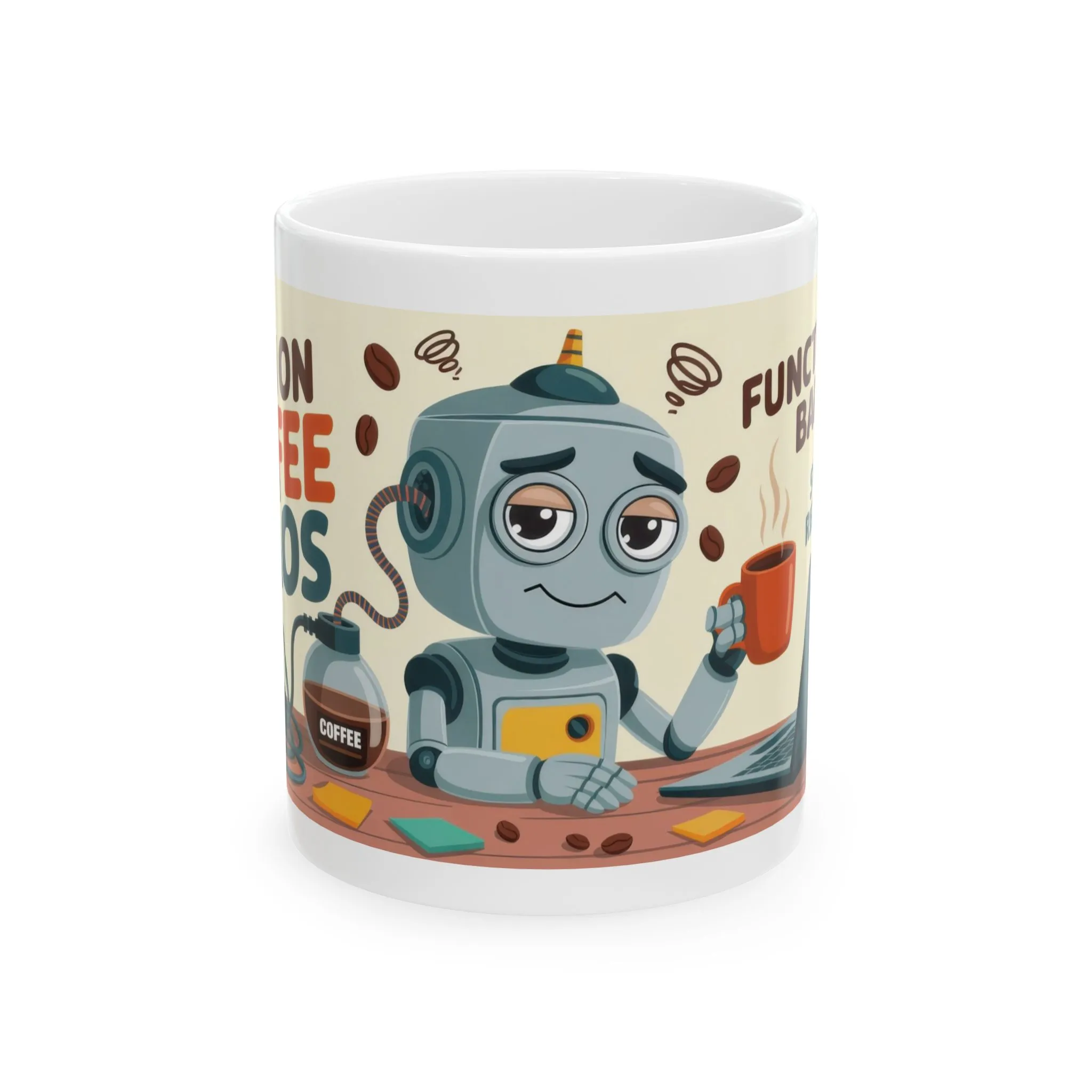 Funny Robot Coffee Mug, I Run on Coffee and Chaos, Tired Office Humor Cup, Lazy Tech Lover Gift, Gift for Coffee Lovers, Office Humor