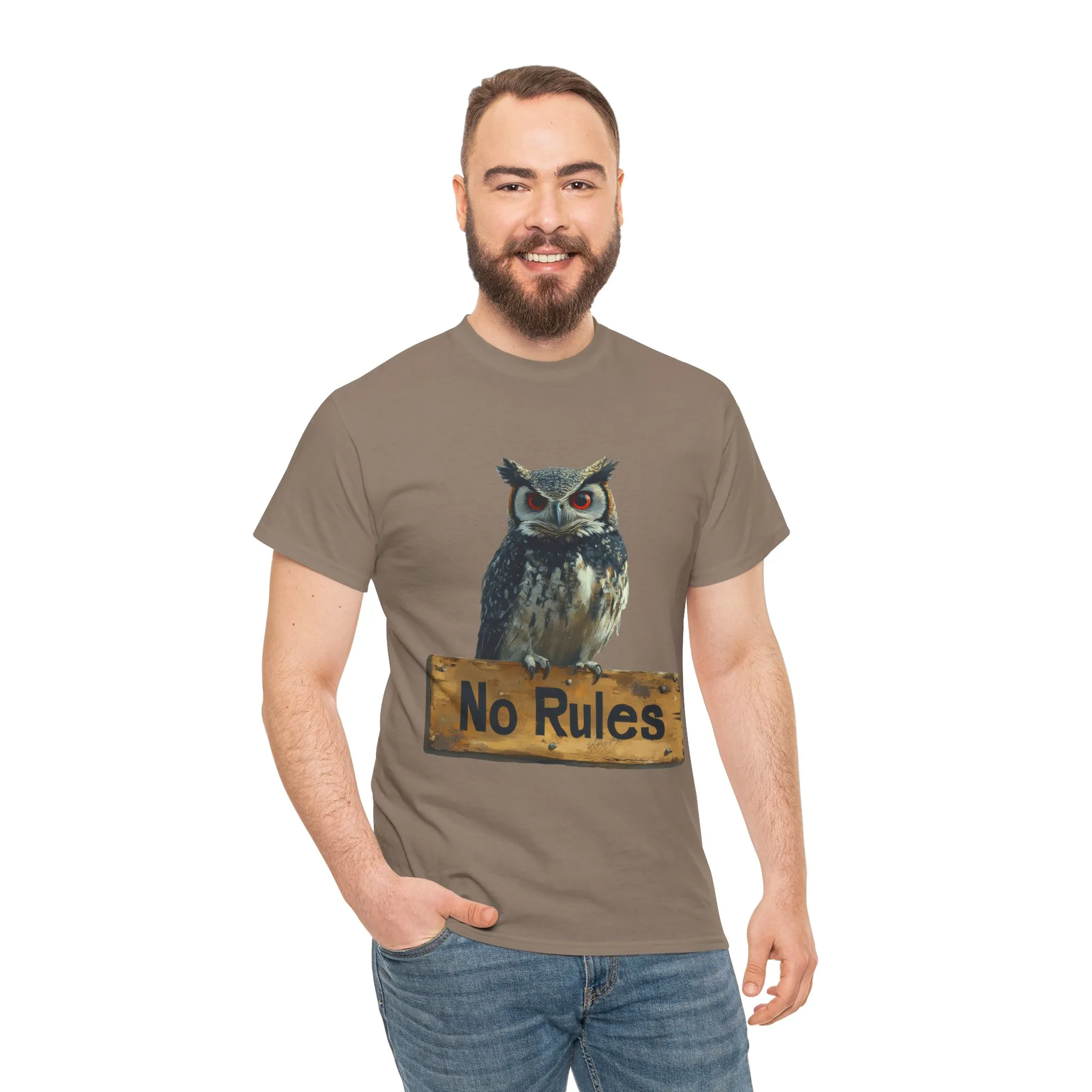 No Rules Owl Graphic T-Shirt, Unisex Heavy Cotton Tee, Funny Animal Shirt, Rebellious Bird Tee Gift for Him or Her - Image 15