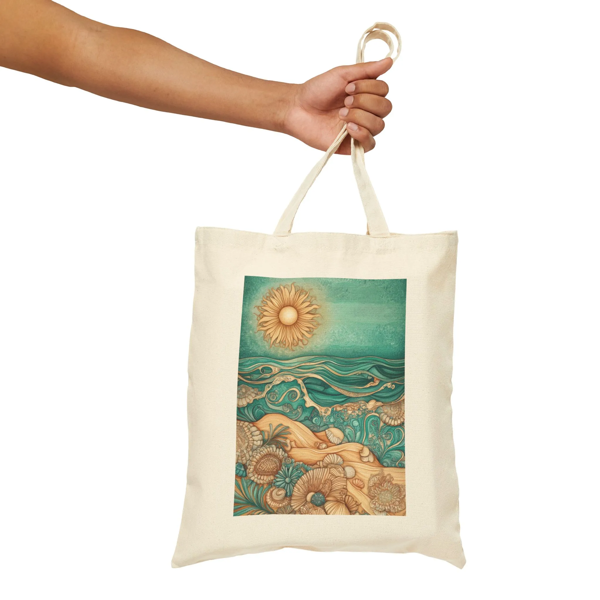 Beach Vibes Cotton Canvas Tote Bag - Sun & Ocean Design - Image 2