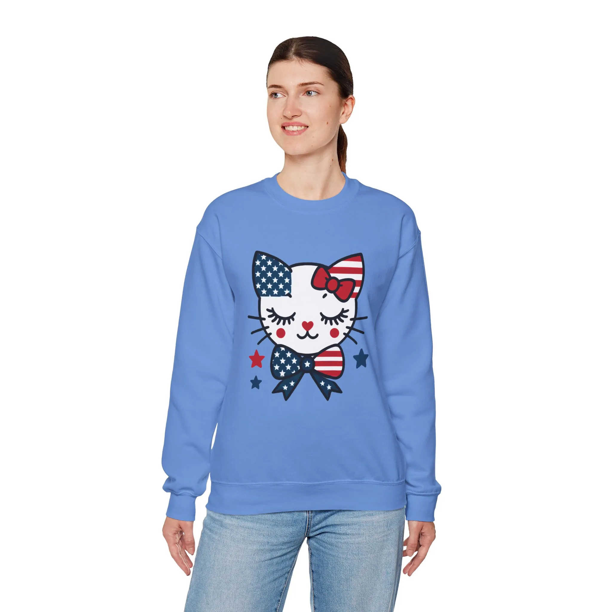 Cute Cat American Flag Sweatshirt, Women's Crewneck, Perfect for 4th of July, Women's Casual Wear, Cat Lovers Gifts - Image 20