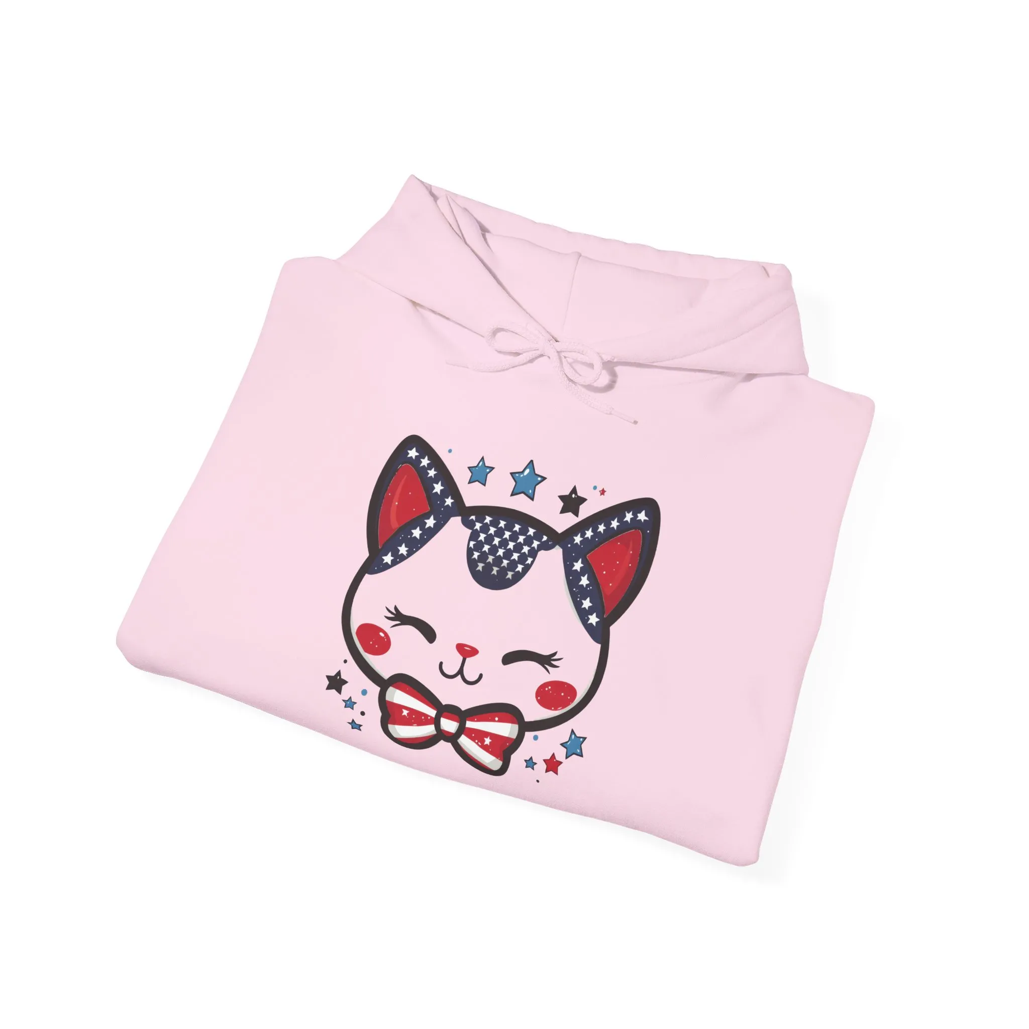 Cute Patriotic Cat -Themed Women's Hoodie, for Cat Lovers, Cute Gift for Pet Owners, Cozy Sweatshirt for All Seasons, Fourth of July Hoodie - Image 30