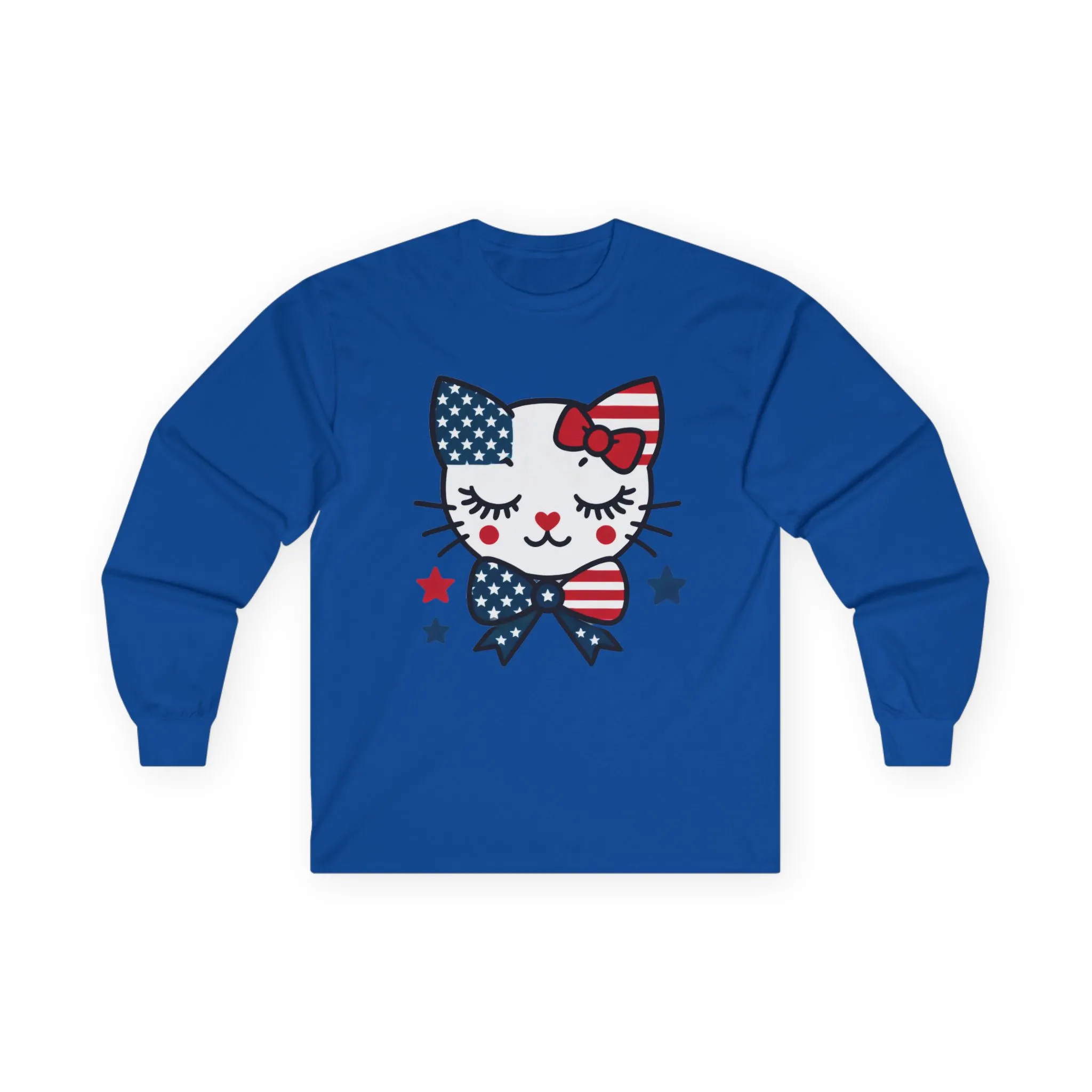 Cute Patriotic Cat Long Sleeve Tee, Women's T-Shirt for Independence Day, 4th of July Celebration, Animal Lover Gift, USA Flag Design - Image 19