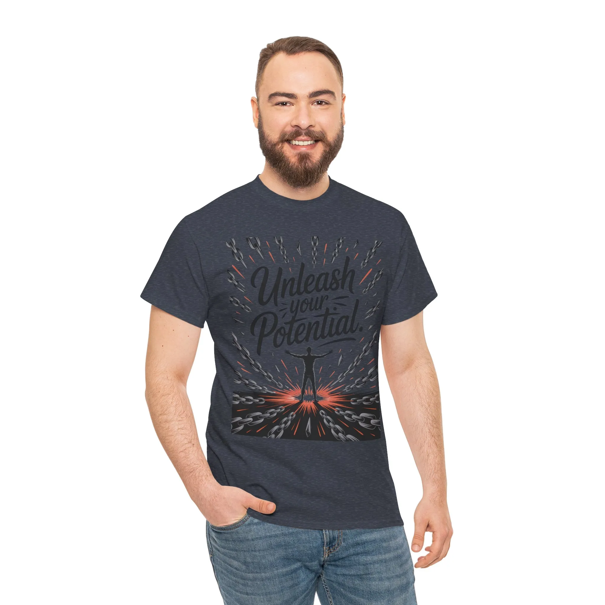 Inspiring Men s Heavy Cotton Tee, Unleash Your Potential Motivation Shirt, Gift for Graduates, Personal Growth Apparel, Casual Wear - Image 22