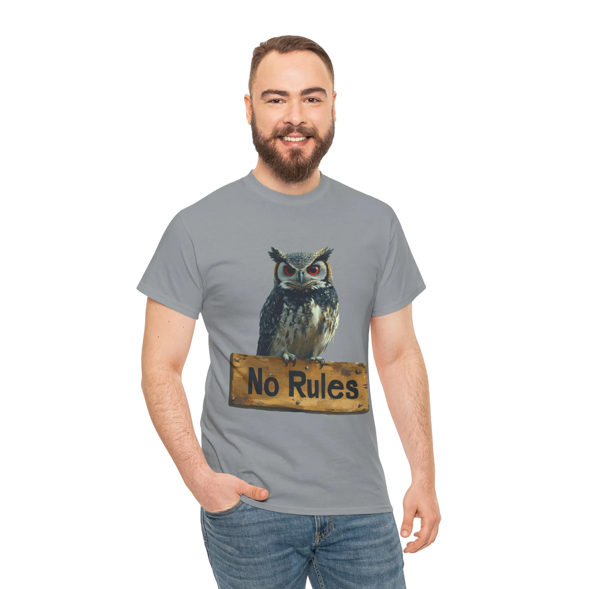 No Rules Owl Graphic T-Shirt, Unisex Heavy Cotton Tee, Funny Animal Shirt, Rebellious Bird Tee Gift for Him or Her - Image 21