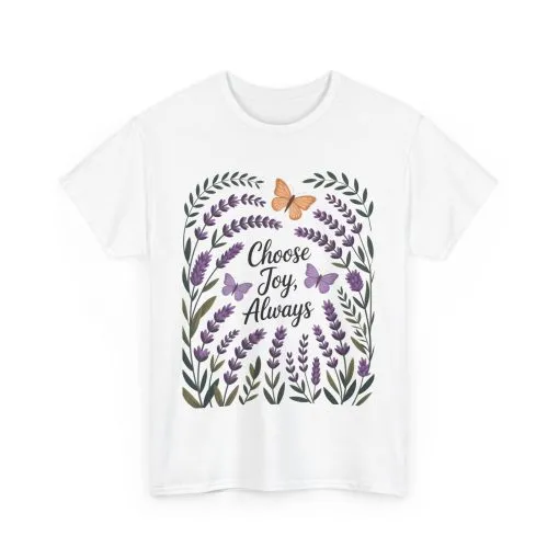 Choose Joy Always Women's Tee, Floral Graphic T-Shirt, Inspirational Gifts, Positive Vibes Apparel, Nature Lover's Gift, Lavender Printed - Image 3