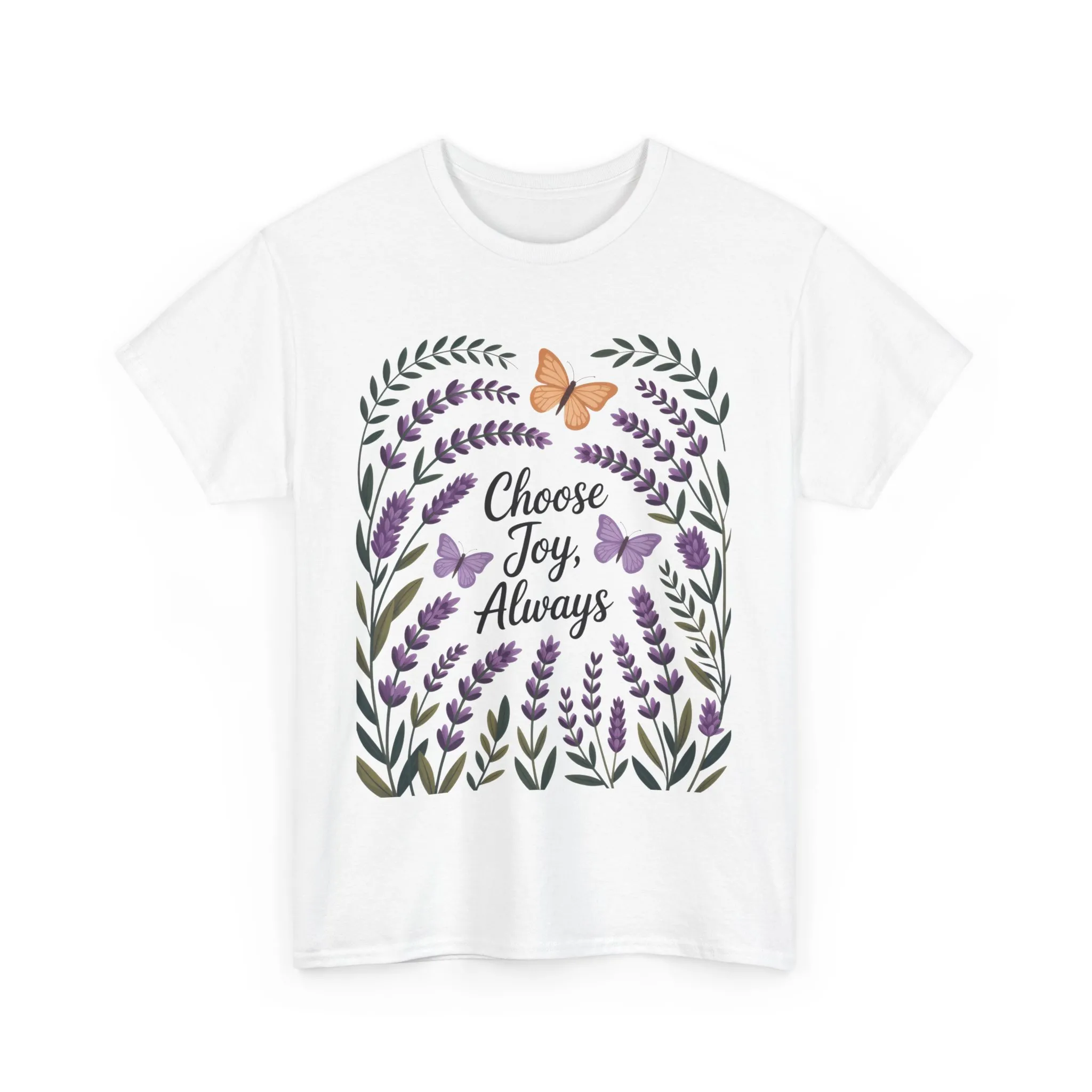Choose Joy Always Women's Tee, Floral Graphic T-Shirt, Inspirational Gifts, Positive Vibes Apparel, Nature Lover's Gift, Lavender Printed - Image 3