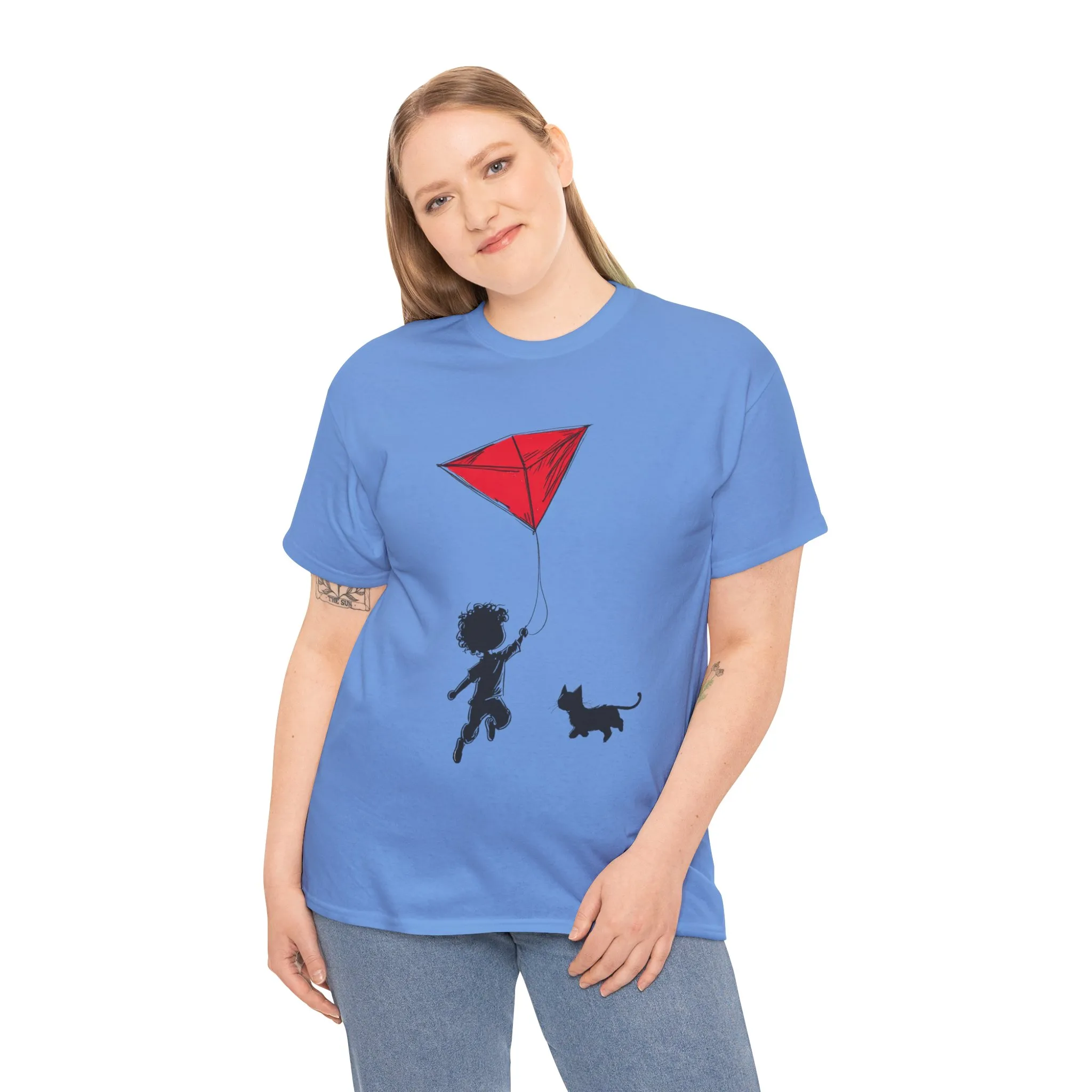 Cute Kid and Cat Design T-Shirt, Playful Gift for Cat Lovers, Summer Style, Cat Lover T-Shirt, Gift for Cat Owners, Women's Cotton T-Shirt - Image 14