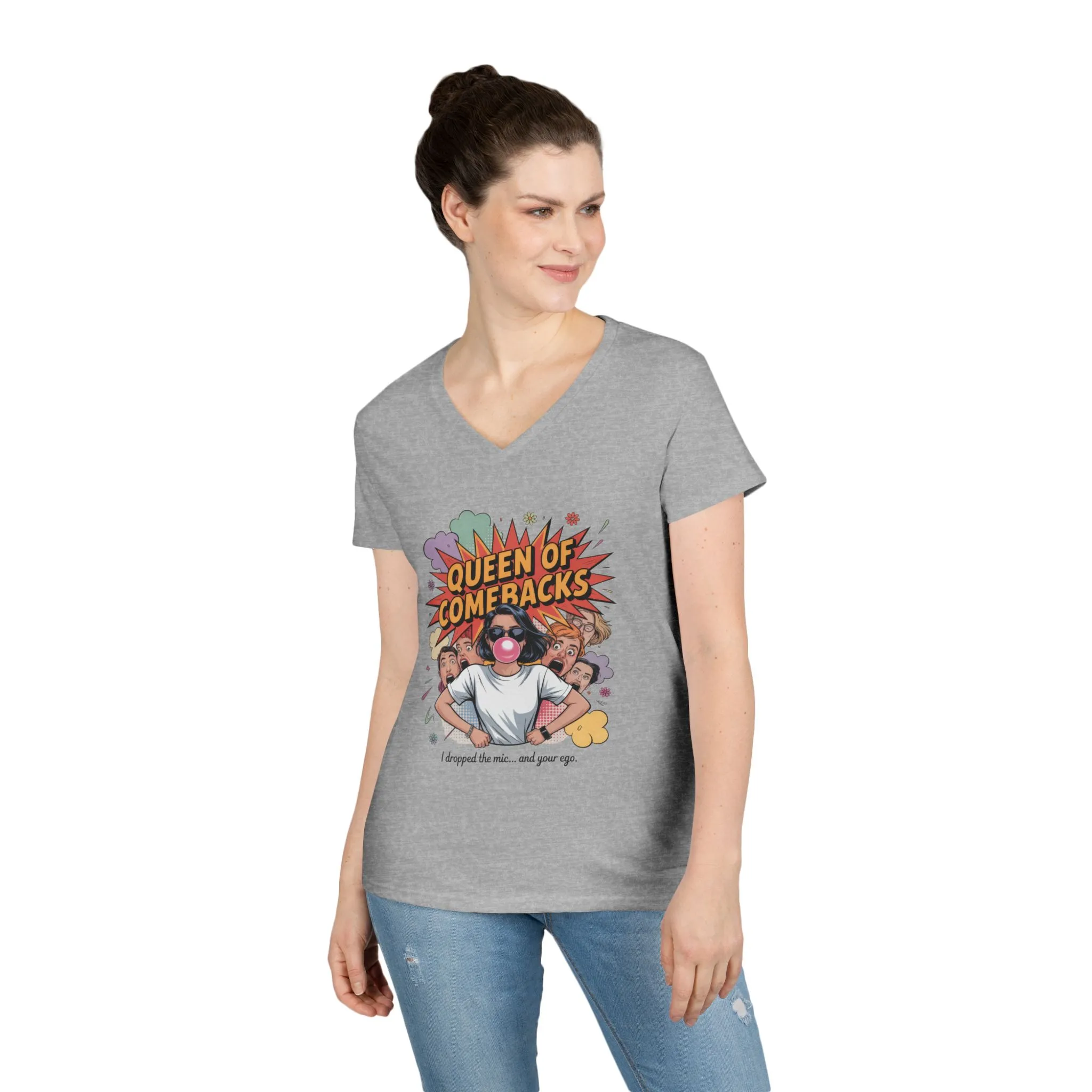 Queen of Comebacks V-Neck T-Shirt, Funny Graphic Tee, Gift for Friends, Humor Apparel, Casual Wear, Comedic Shirt - Image 6