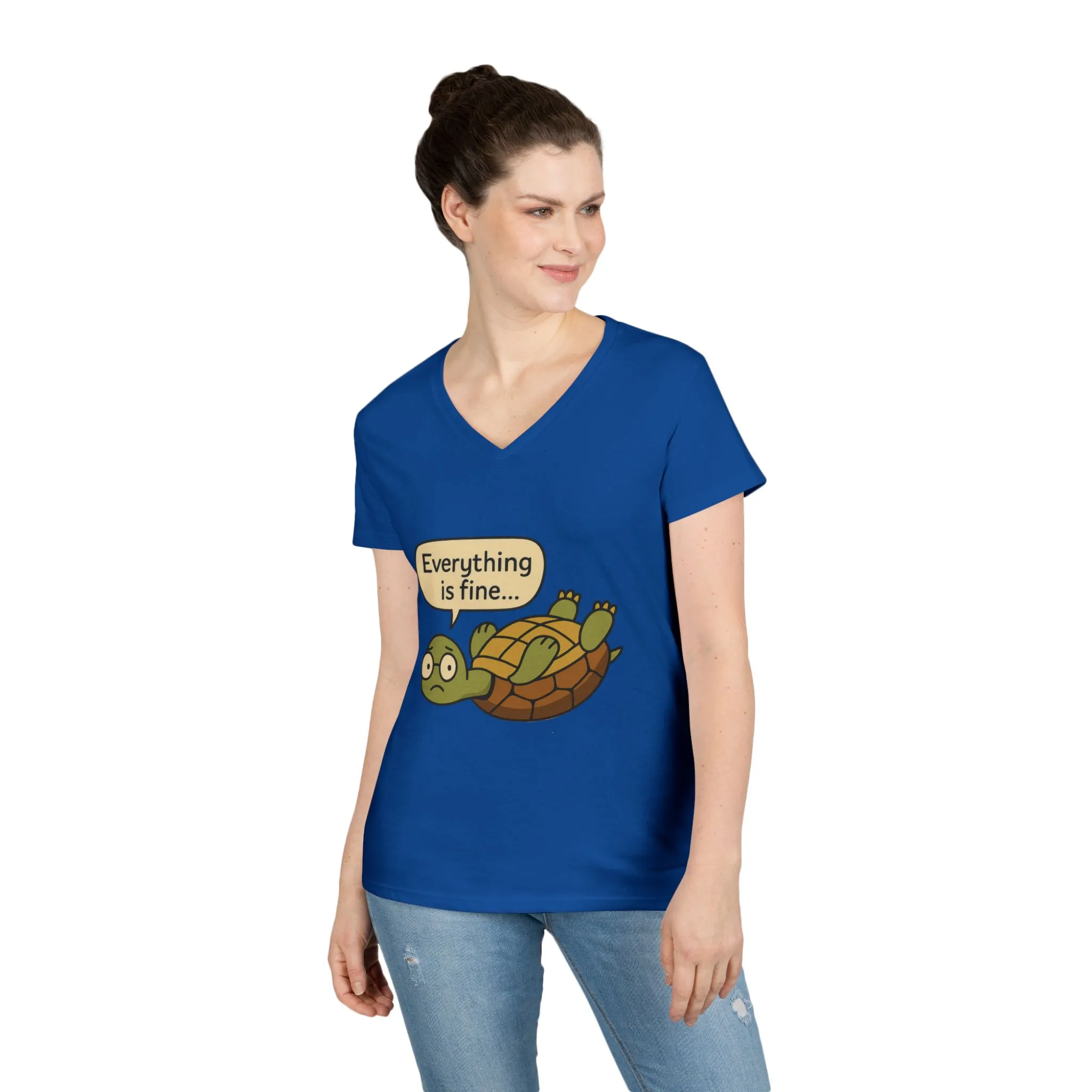 Cute & Comfy Turtle V-Neck T-Shirt - "Everything is fine..." design, Gift for Animal Lovers, Casual Wear, Fun Quotes, Positive message tee - Image 11