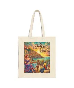 La Dolce Vita Canvas Tote Bag, Summer Beach Bag, Eco-Friendly Shopper, Gift for Her, Vintage Art Tote